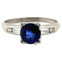 Bague de fiançailles Arte Antiques saphir diamant 1.37ct Platine antique 1930's