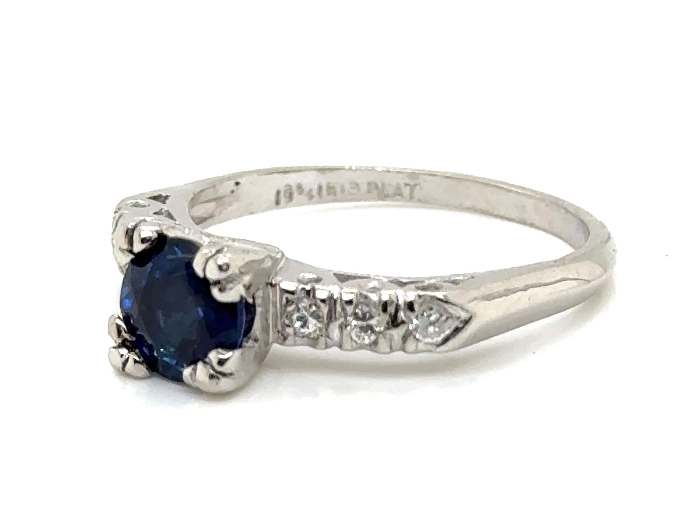 Round Cut Art Deco Sapphire Diamond Engagement Ring 1.40ct Original 1930s Antique Platinum For Sale