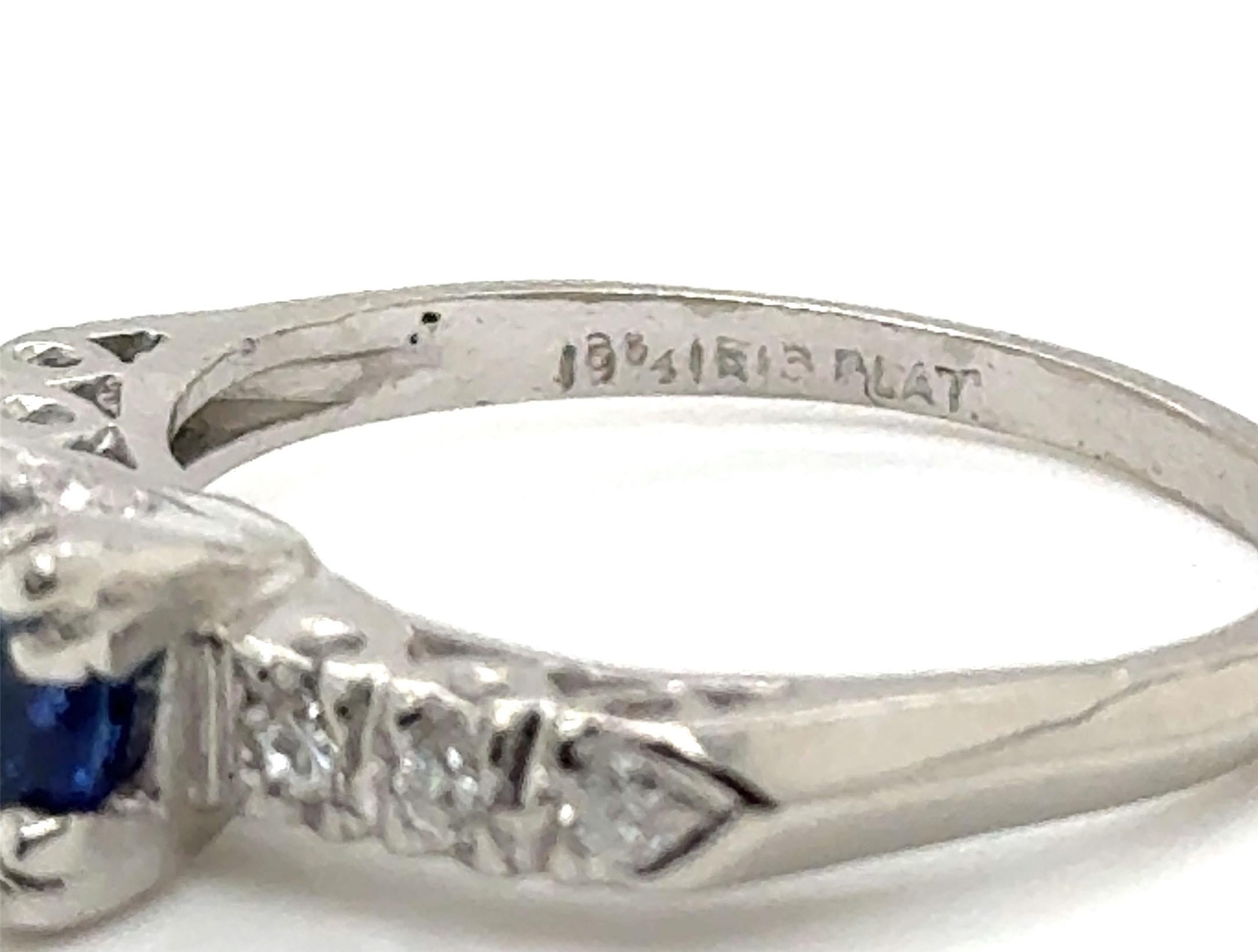 Art Deco Sapphire Diamond Engagement Ring 1.40ct Original 1930s Antique Platinum In Excellent Condition For Sale In Dearborn, MI