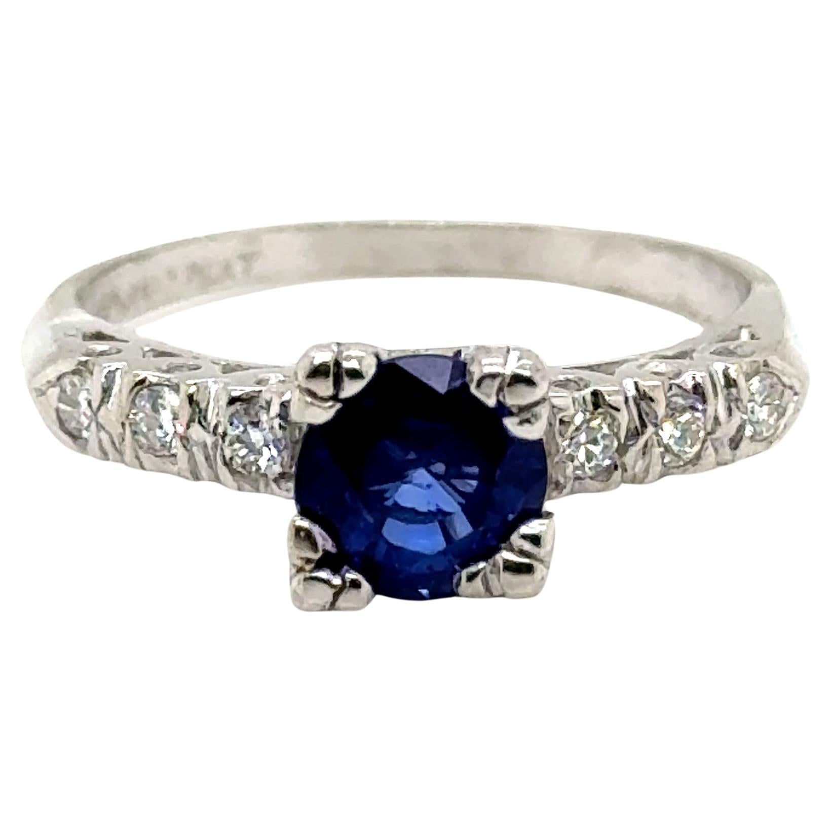 Art Deco Sapphire Diamond Engagement Ring 1.40ct Original 1930s Antique Platinum For Sale