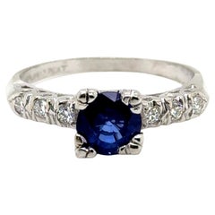 Art Deco Sapphire Diamond Engagement Ring 1.40ct Original 1930s Antique Platinum