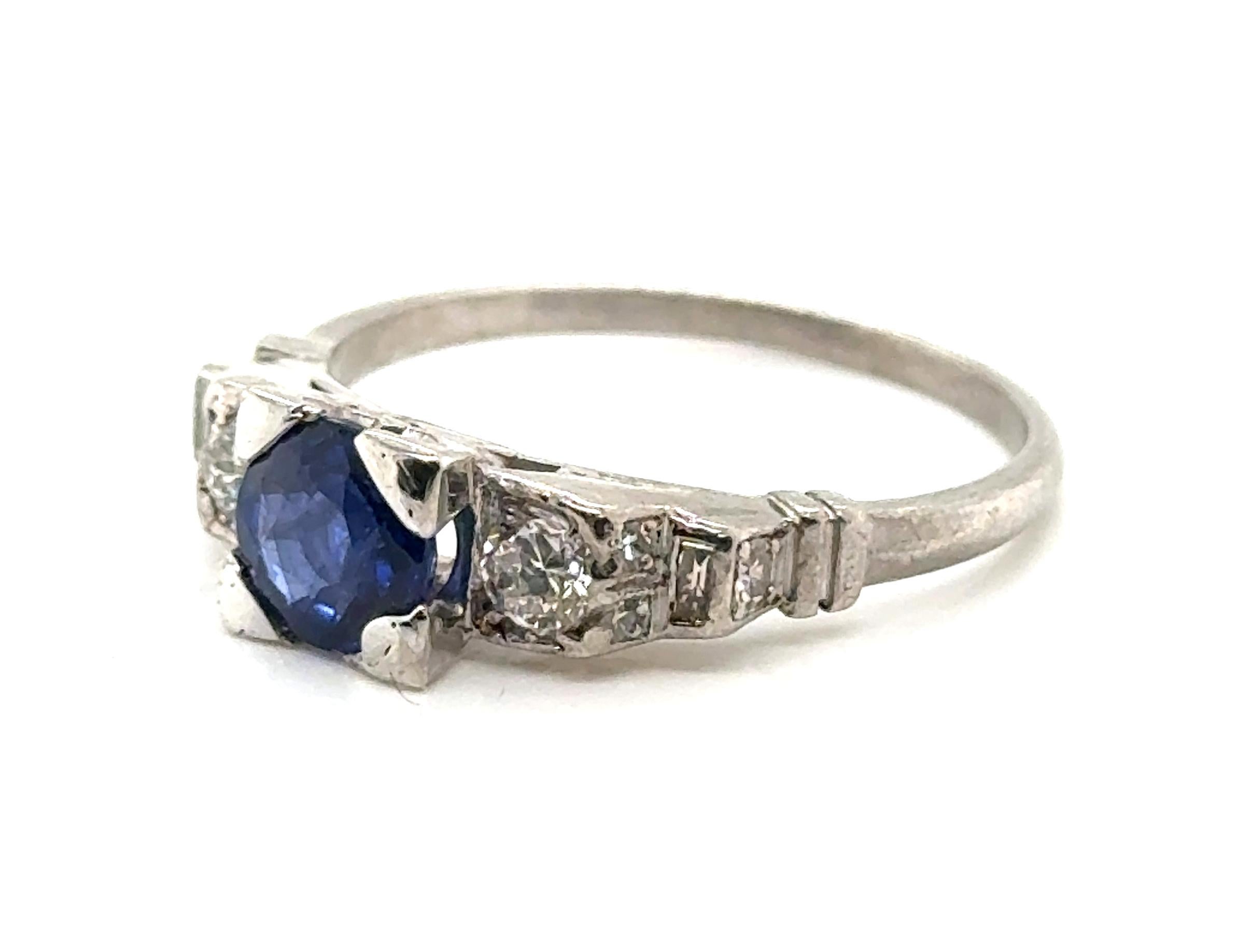 Round Cut Art Deco Sapphire Diamond Engagement Ring 1.50ct Original 1920-1930 Antique Plat For Sale