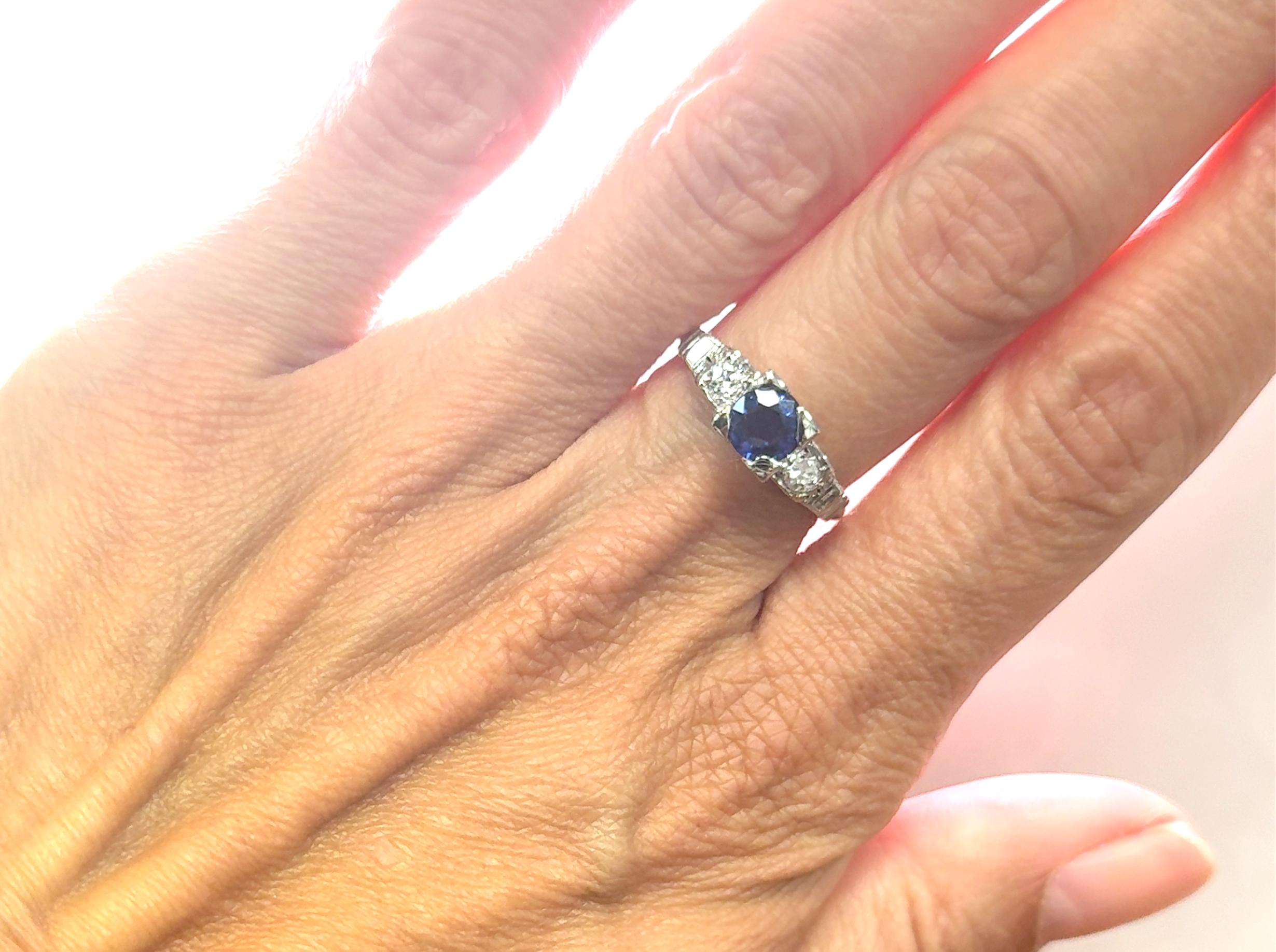 Art Deco Sapphire Diamond Engagement Ring 1.50ct Original 1920-1930 Antique Plat For Sale 1