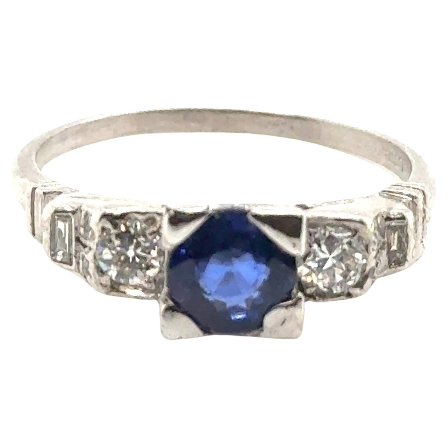 Art Deco Sapphire Diamond Engagement Ring 1.50ct Original 1920-1930 Antique Plat For Sale