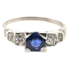 Art Deco Sapphire Diamond Engagement Ring 1.50ct Original 1920-1930 Antique Plat