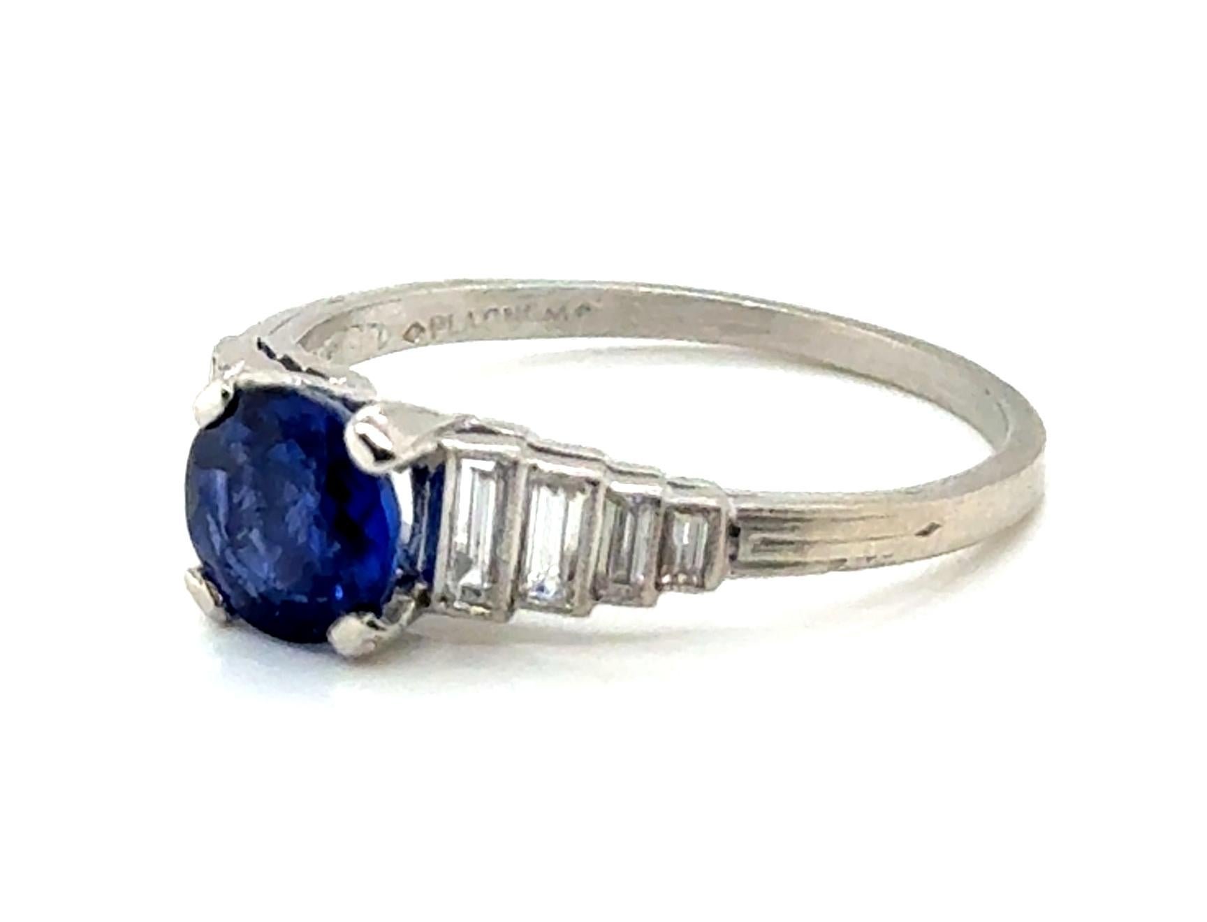 Art déco Art Deco Sapphire Diamond Engagement Ring 1.78ct Antique Platinum 1930's en vente