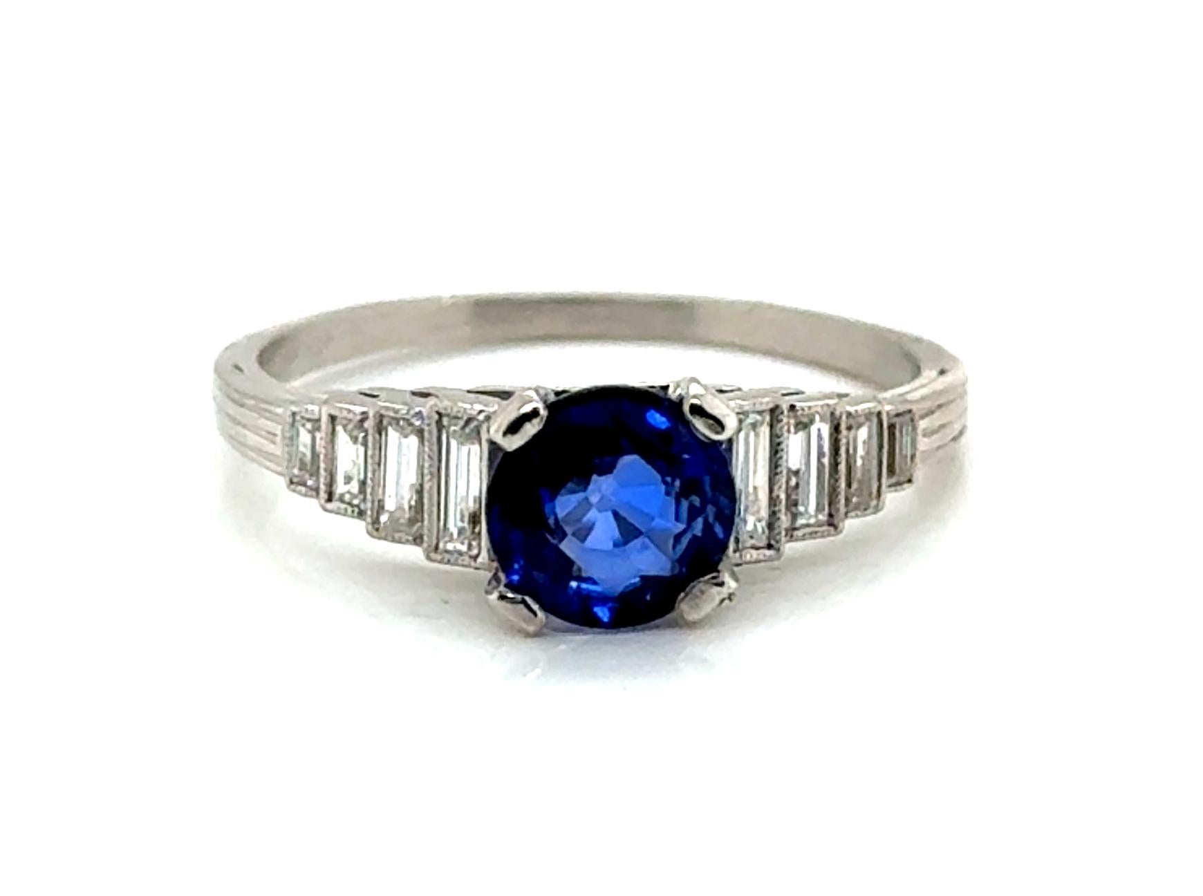 Art Deco Sapphire Diamond Engagement Ring 1.78ct Antique Platinum 1930's