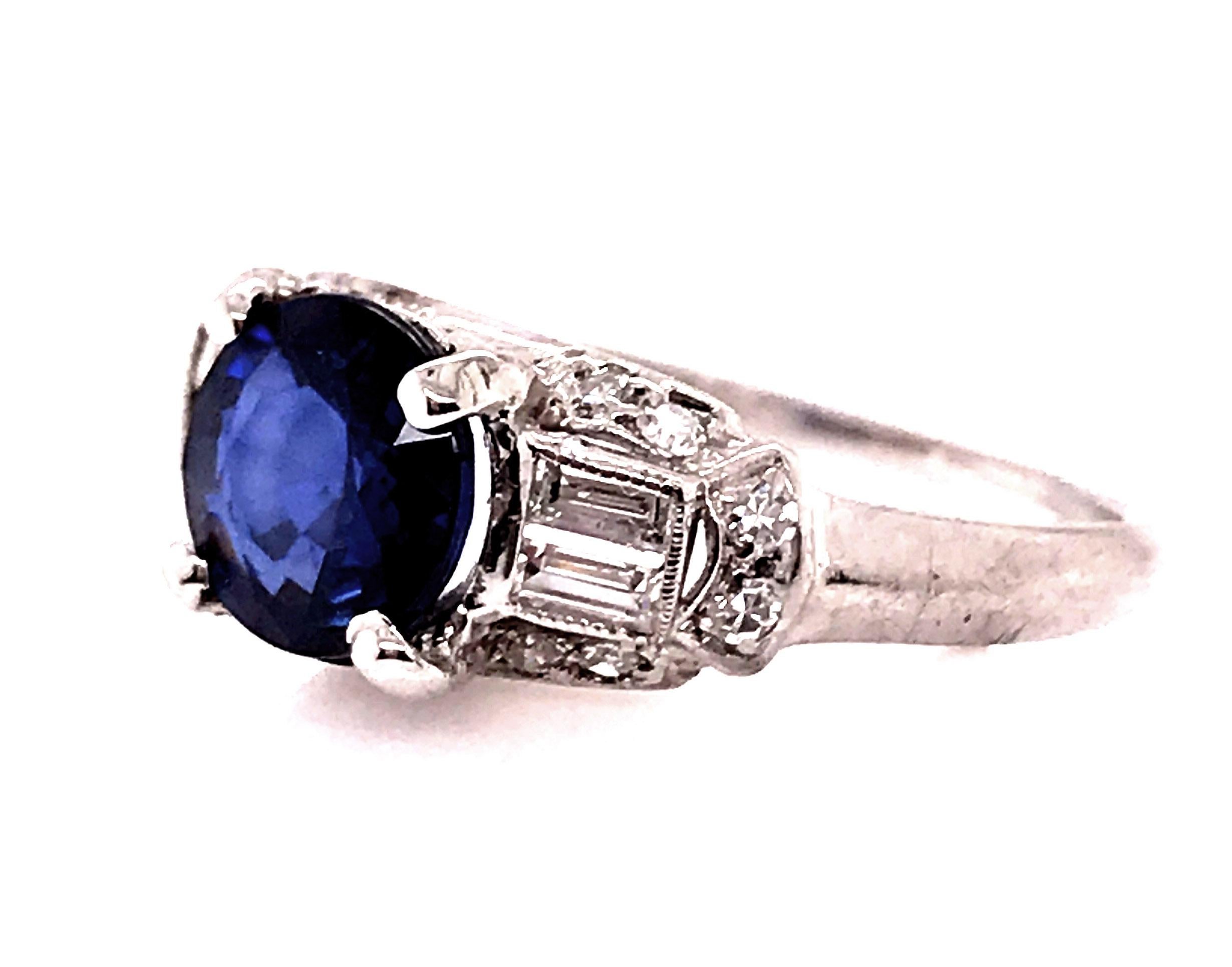 Round Cut Art Deco Sapphire Diamond Engagement Ring 2ct Platinum Original 1920s Antique
