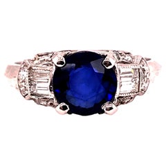 Art Deco Sapphire Diamond Engagement Ring 2ct Platinum Original 1920s Antique