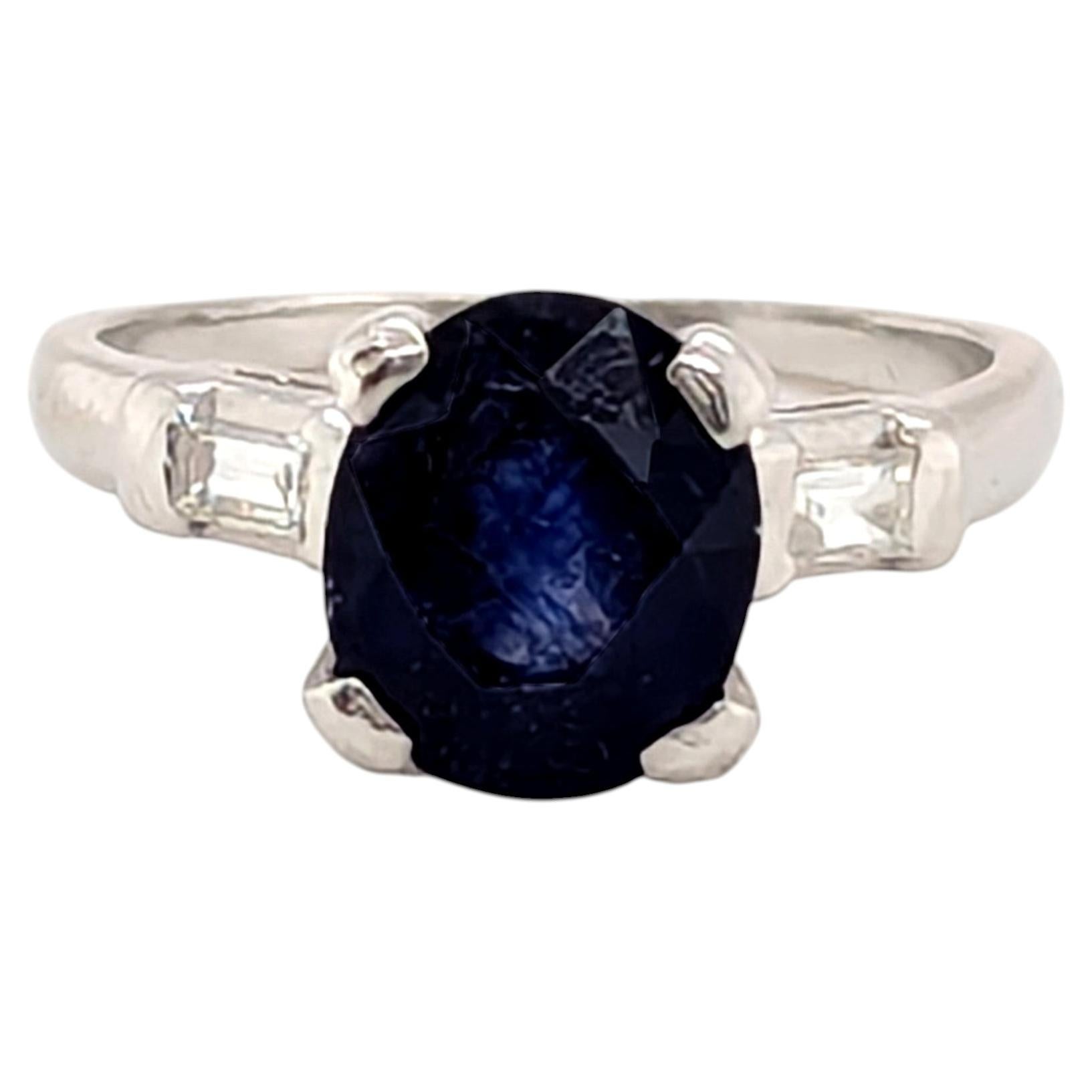 Art Deco Sapphire Diamond Engagement Ring 3.16ct Antique Platinum 1930's