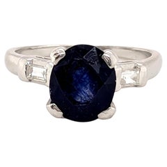 Art Deco Sapphire Diamond Engagement Ring 3.16ct Antique Platinum 1930's