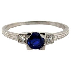 Art Deco Sapphire Diamond Engagement Ring .65ct Original 1920's Antique Platinum