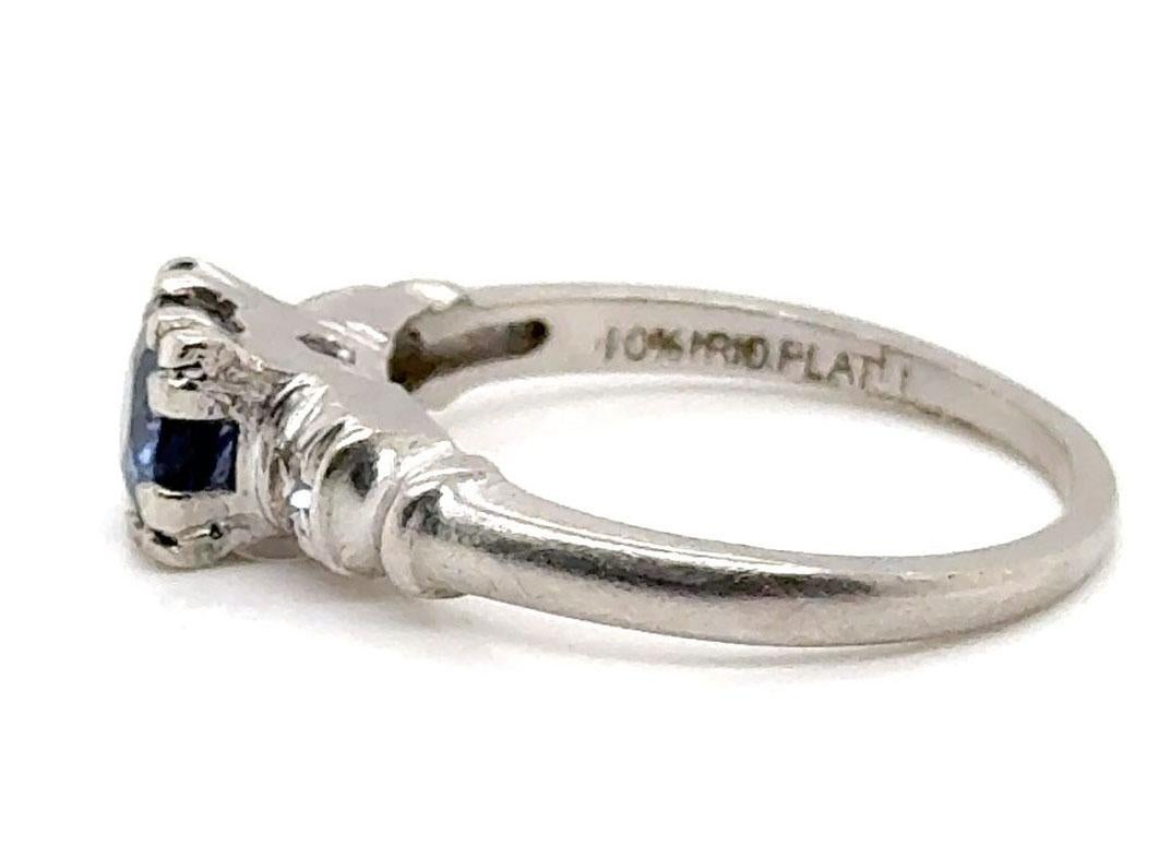 Round Cut Art Deco Sapphire Diamond Engagement Ring .67ct Original 1930-1940 Antique Plat For Sale