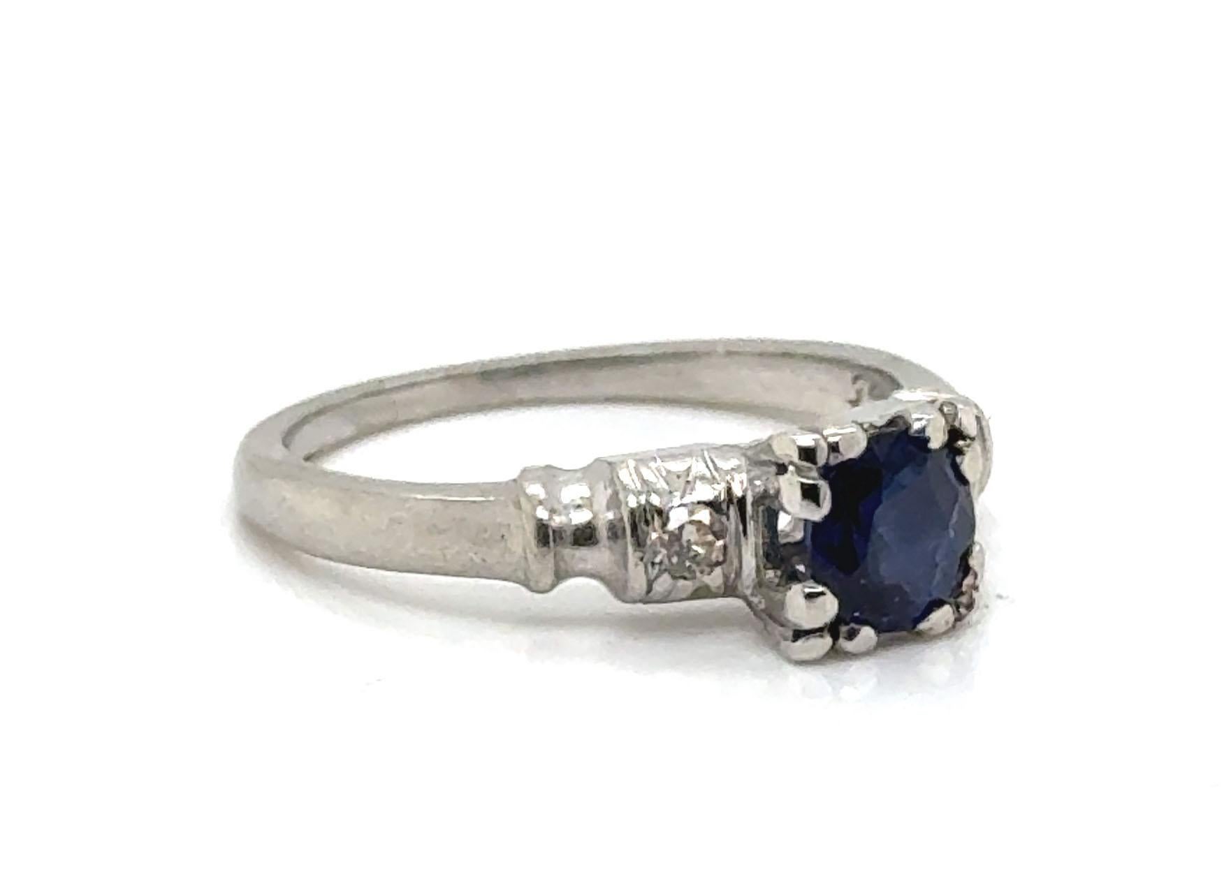 Art Deco Sapphire Diamond Engagement Ring .67ct Original 1930-1940 Antique Plat In Excellent Condition For Sale In Dearborn, MI