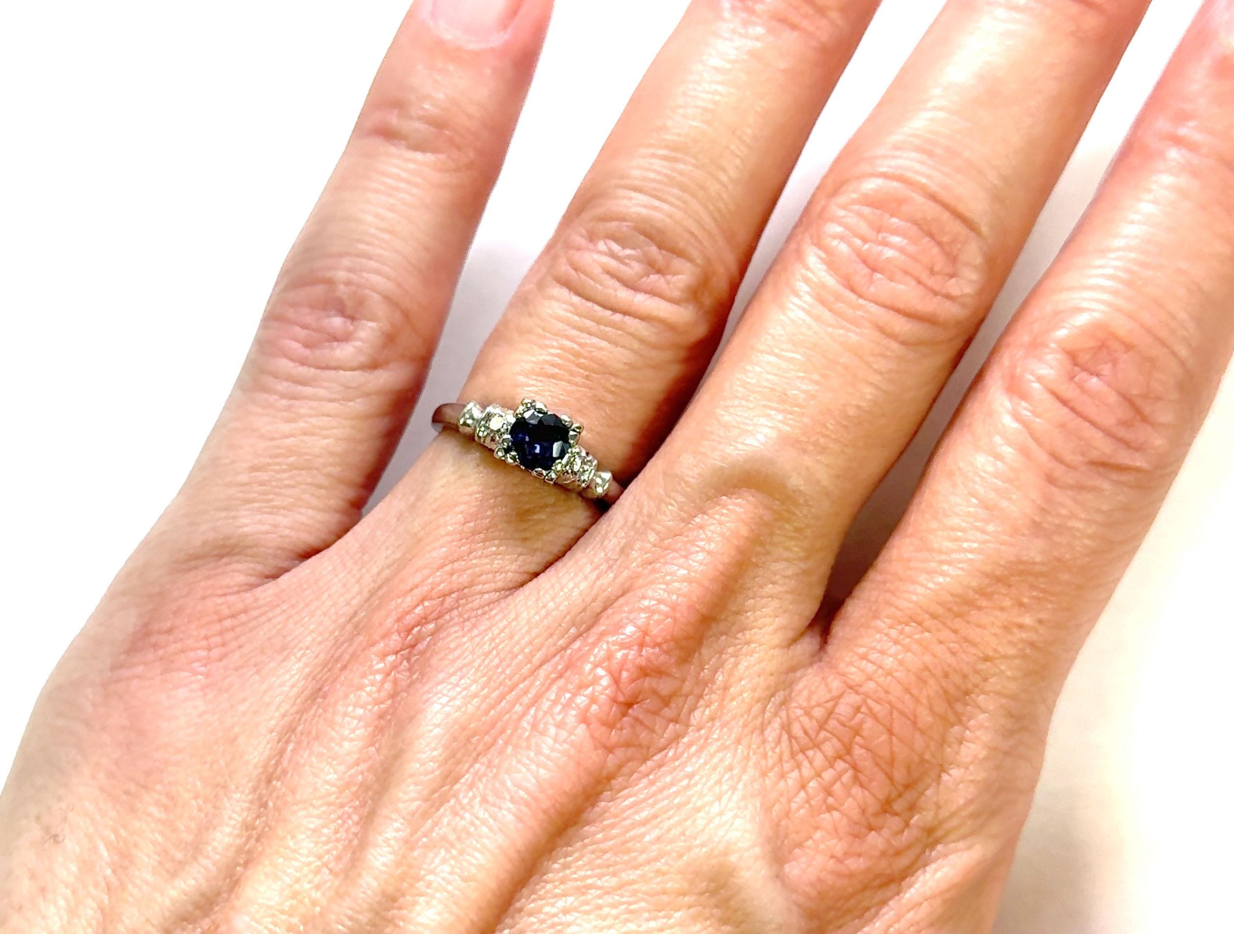 Art Deco Sapphire Diamond Engagement Ring .67ct Original 1930-1940 Antique Plat For Sale 1