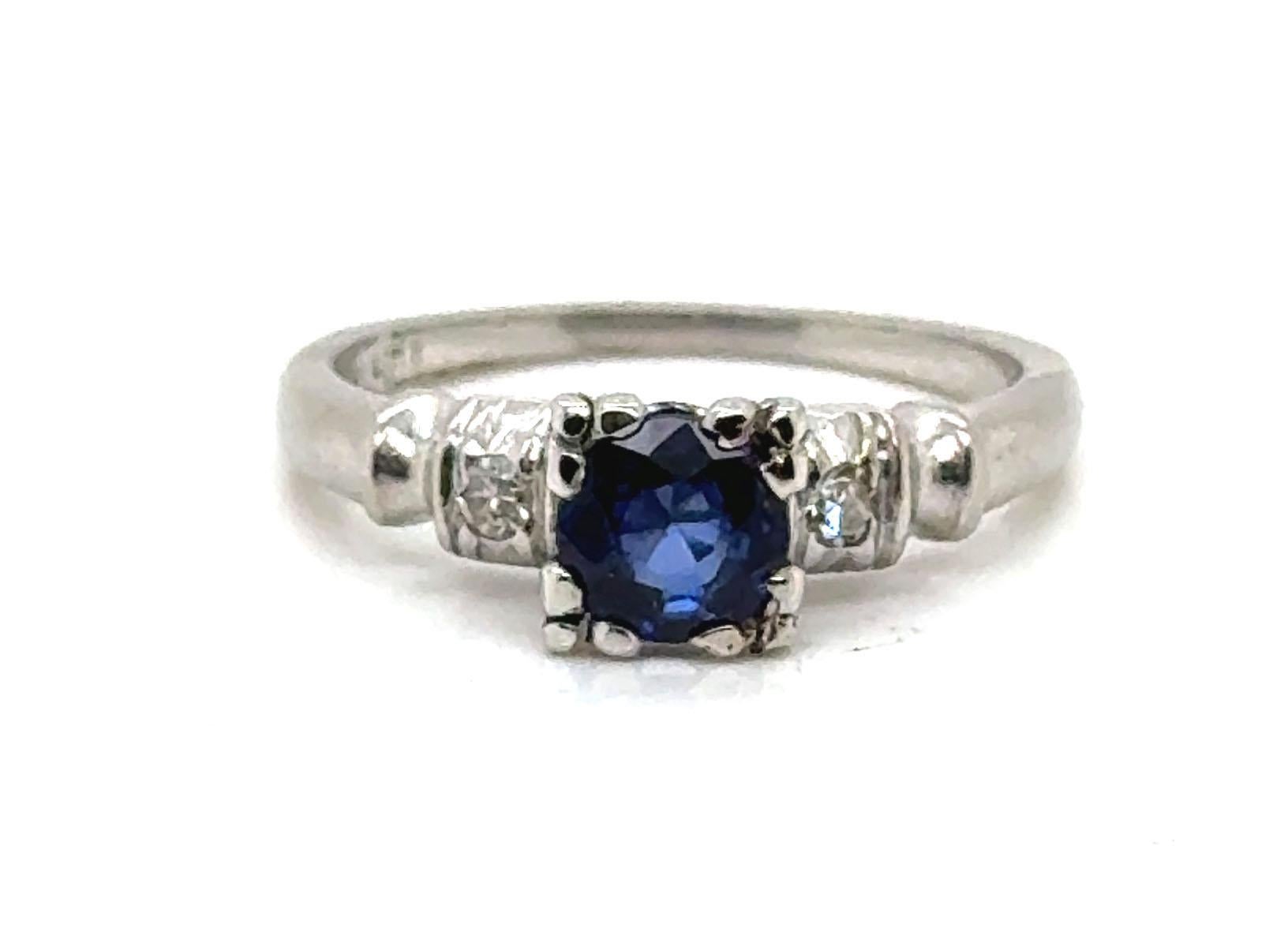 Art Deco Sapphire Diamond Engagement Ring .67ct Original 1930-1940 Antique Plat For Sale