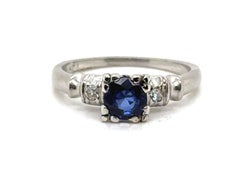 Art Deco Sapphire Diamond Engagement Ring .67ct Original 1930-1940 Antique Plat