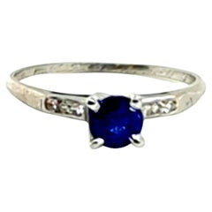 Art Deco Sapphire Diamond Engagement Ring .70ct Original 1937 Vintage Platinum