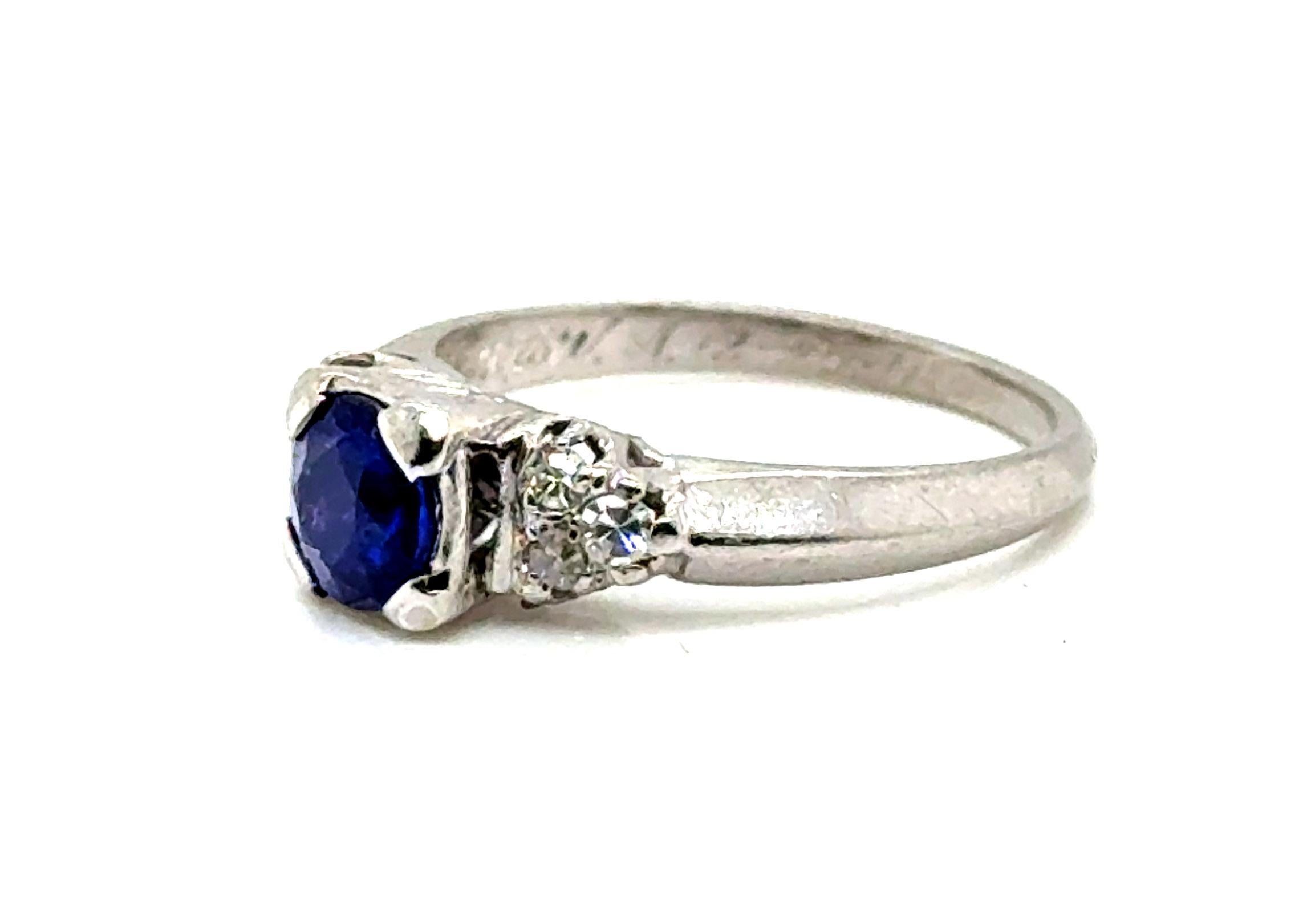 Anello di fidanzamento Art Deco con zaffiro e diamante da .72ct in platino antico KSK 1947 In condizioni ottime in vendita a Dearborn, MI