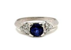 Bague de fiançailles Arte Antiques saphir diamant .72ct Platine antique KSK 1947