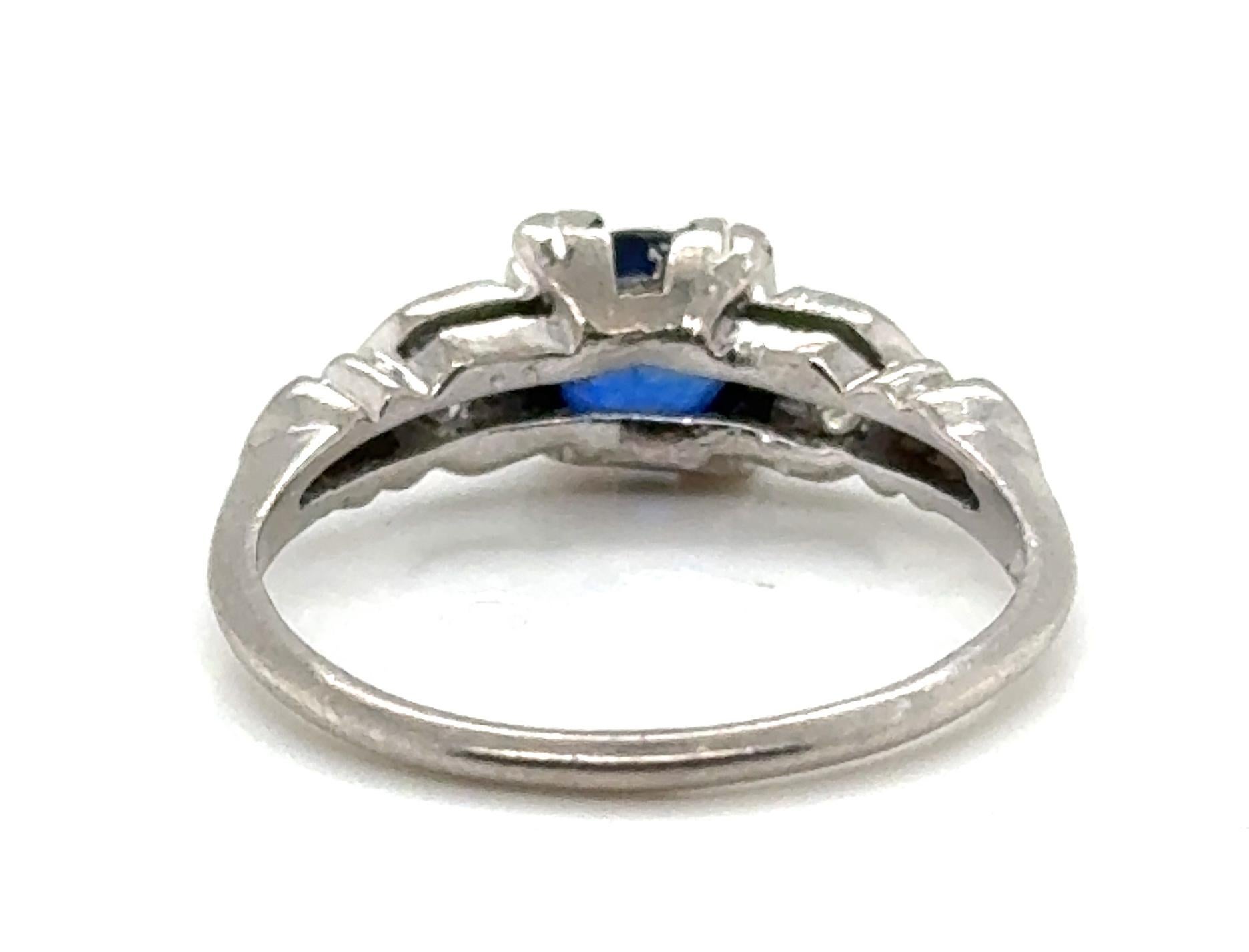 Art Deco Saphir-Diamant-Verlobungsring .76ct Original 1930 Antiker Platin (Rundschliff) im Angebot