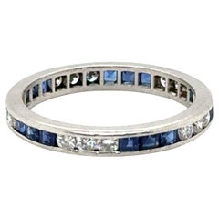 Vintage Art Deco Sapphire Diamond Eternity Band Wedding Ring 1.50ct Platinum 1940's