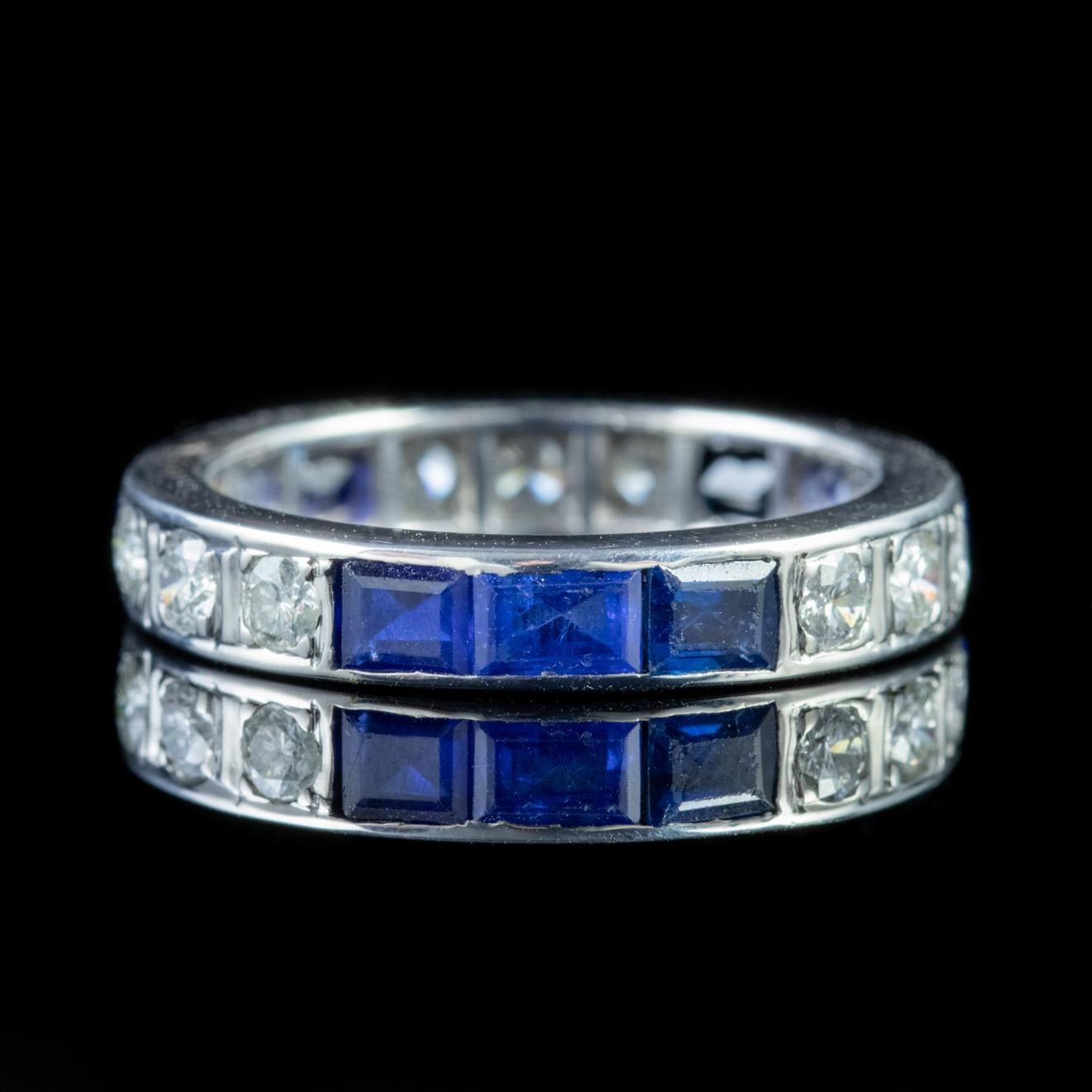Women's Art Deco Sapphire Diamond Full Eternity Ring Platinum, circa 1920 For Sale
