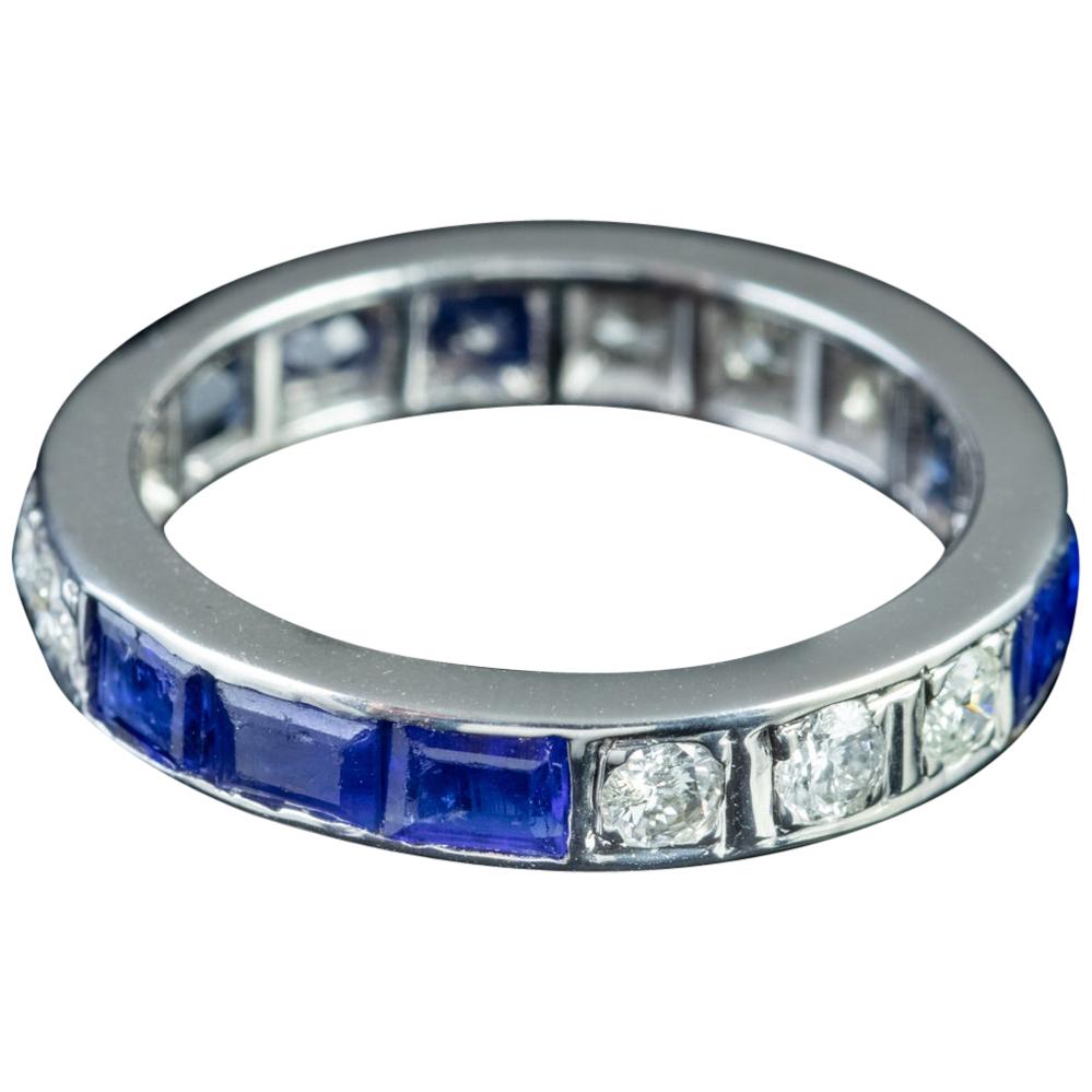 Art Deco Sapphire Diamond Full Eternity Ring Platinum, circa 1920 For Sale