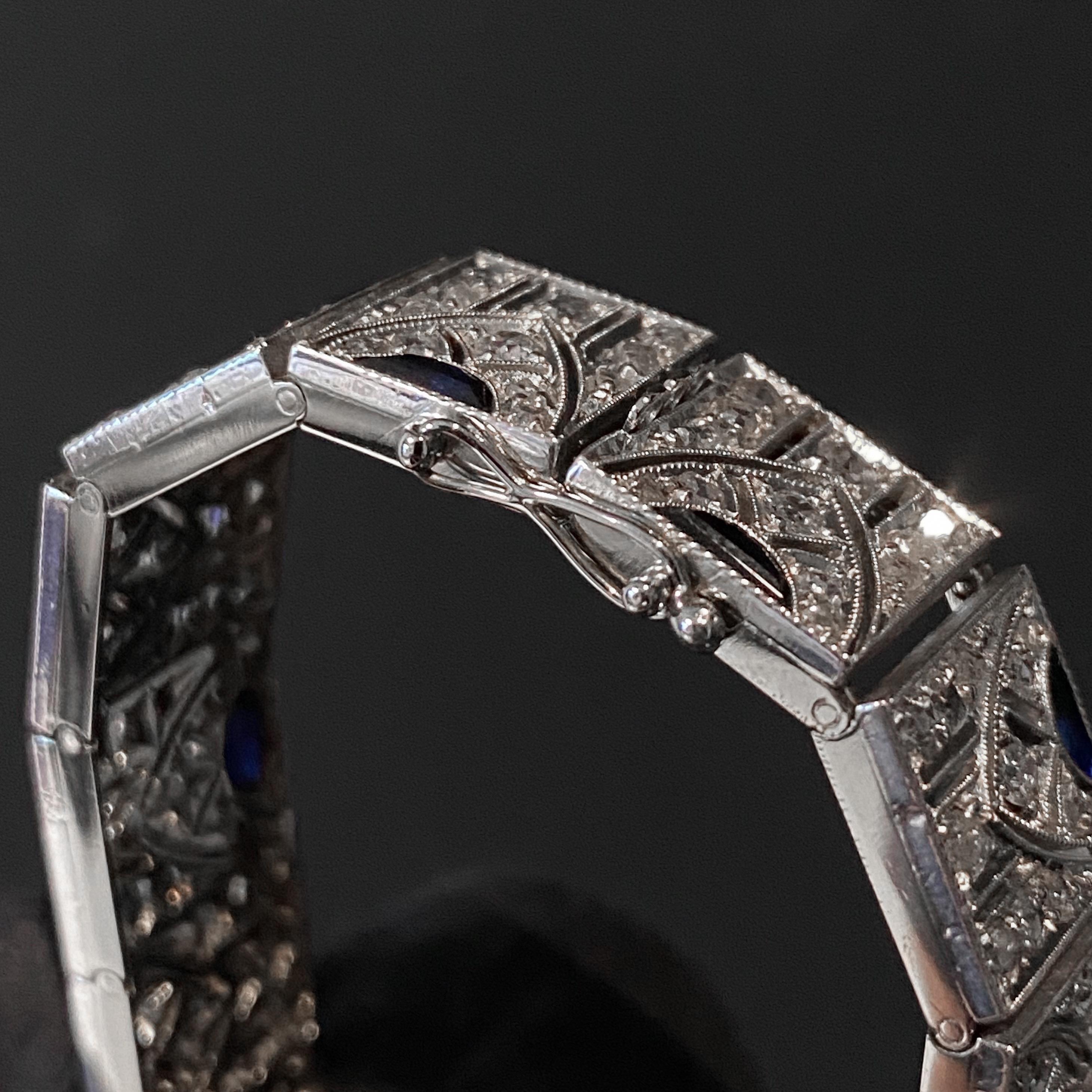 Art Deco Sapphire Diamond Geometric Bracelet Platinum Gold Portugal, 1920s-1930s 6