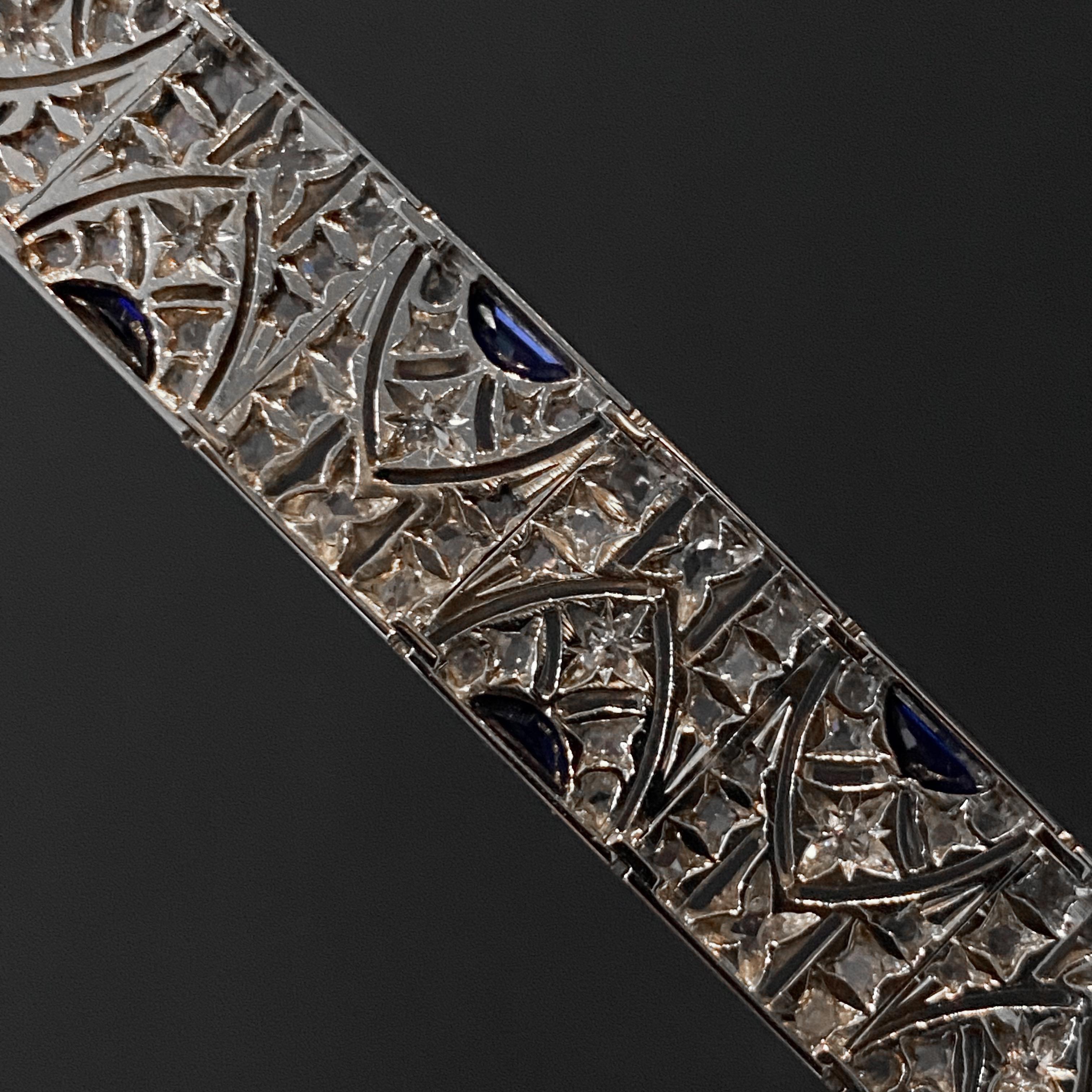 Art Deco Sapphire Diamond Geometric Bracelet Platinum Gold Portugal, 1920s-1930s 9
