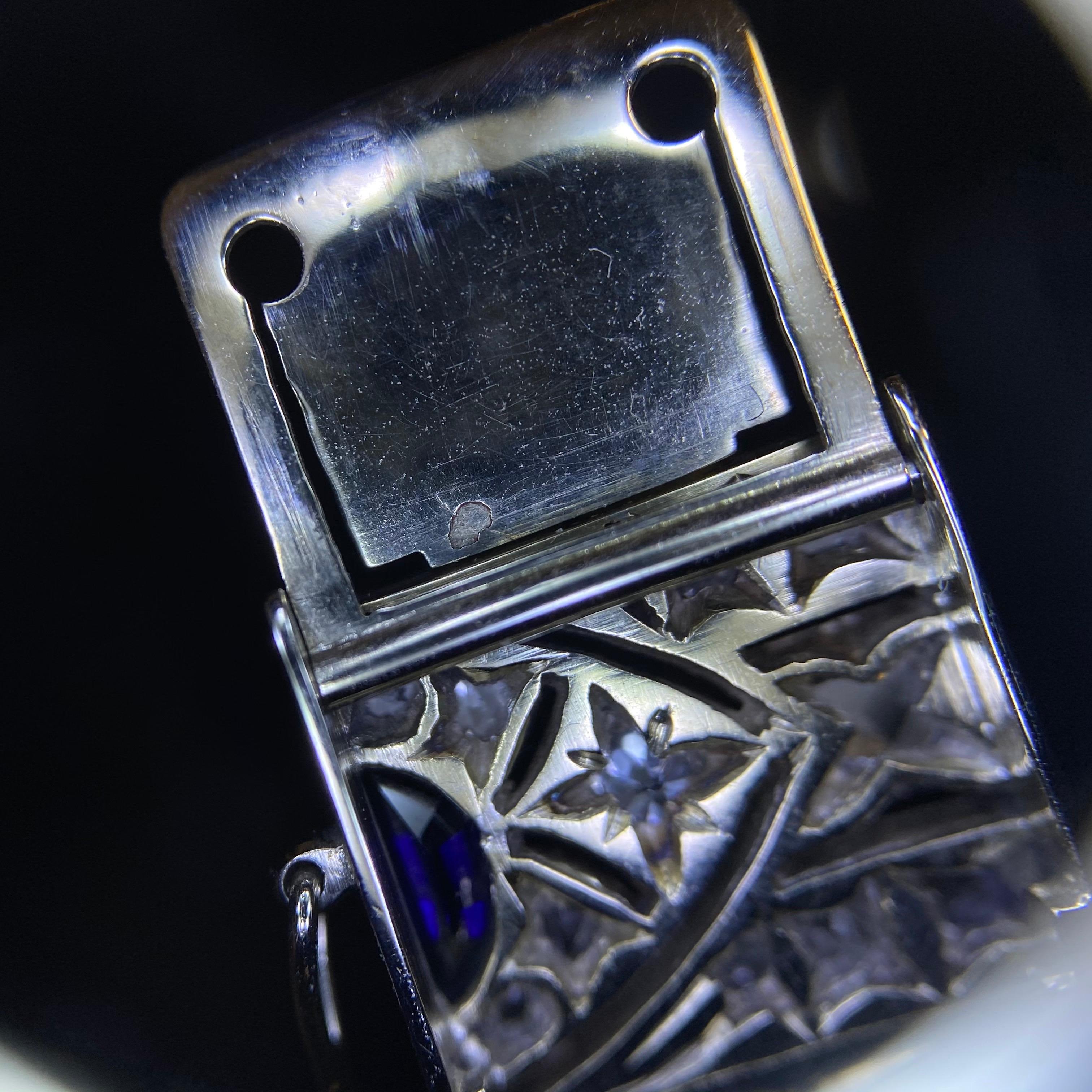 Art Deco Sapphire Diamond Geometric Bracelet Platinum Gold Portugal, 1920s-1930s 11