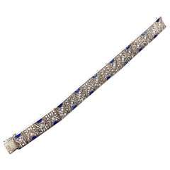 Art Deco Sapphire Diamond Geometric Bracelet Platinum Gold Portugal, 1920s-1930s