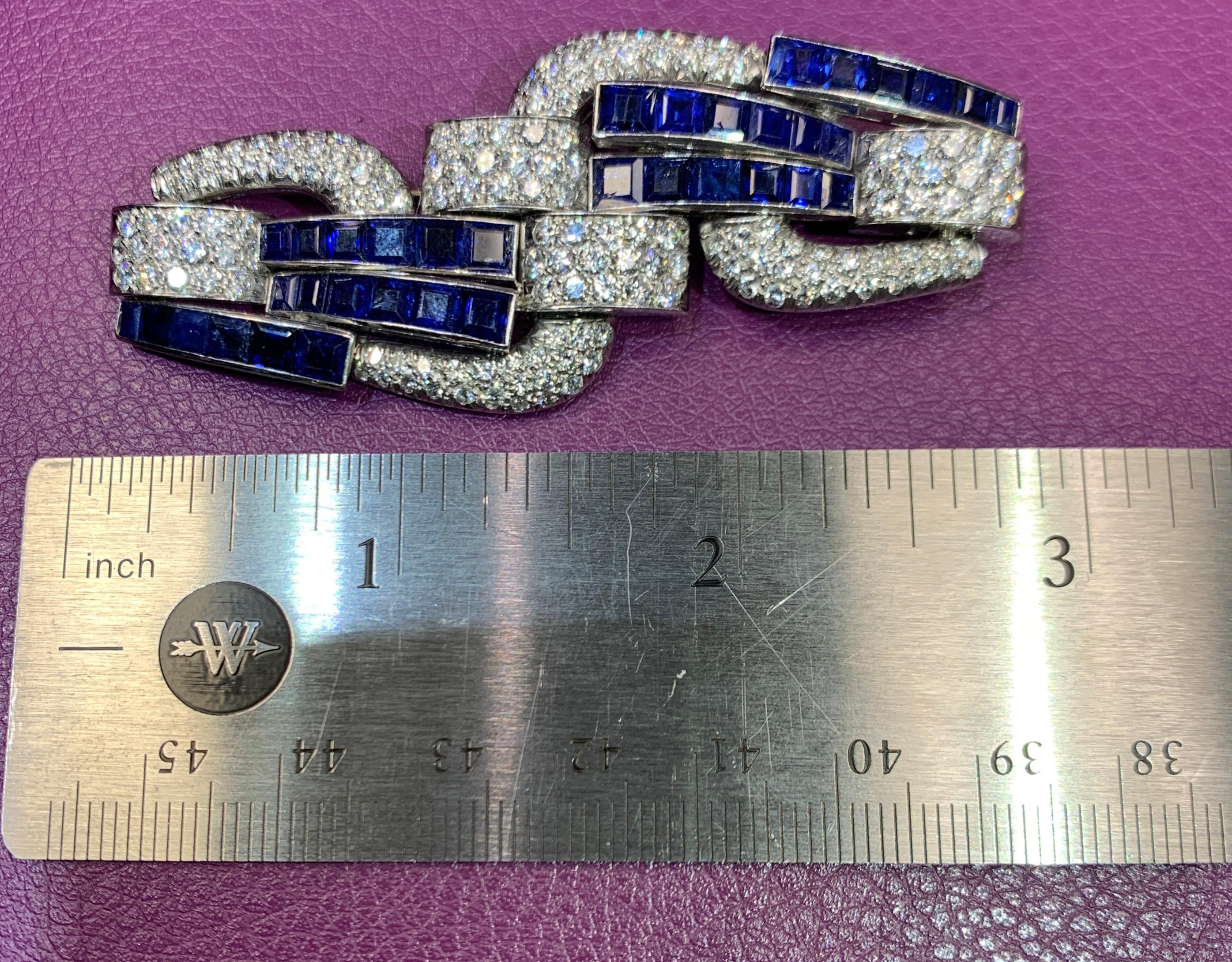 Art Deco Sapphire and Diamond Geometric Brooch For Sale 2