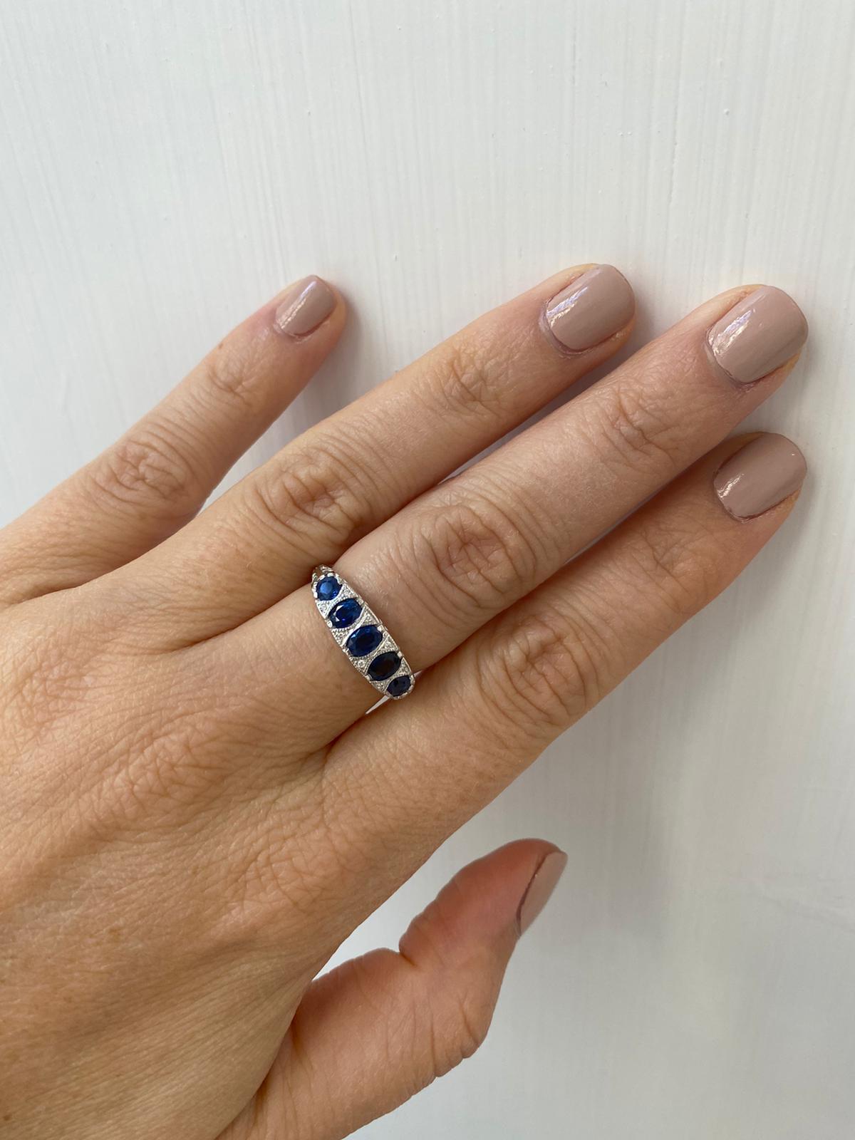 Art Deco Sapphire Diamond Gold Band Ring 6