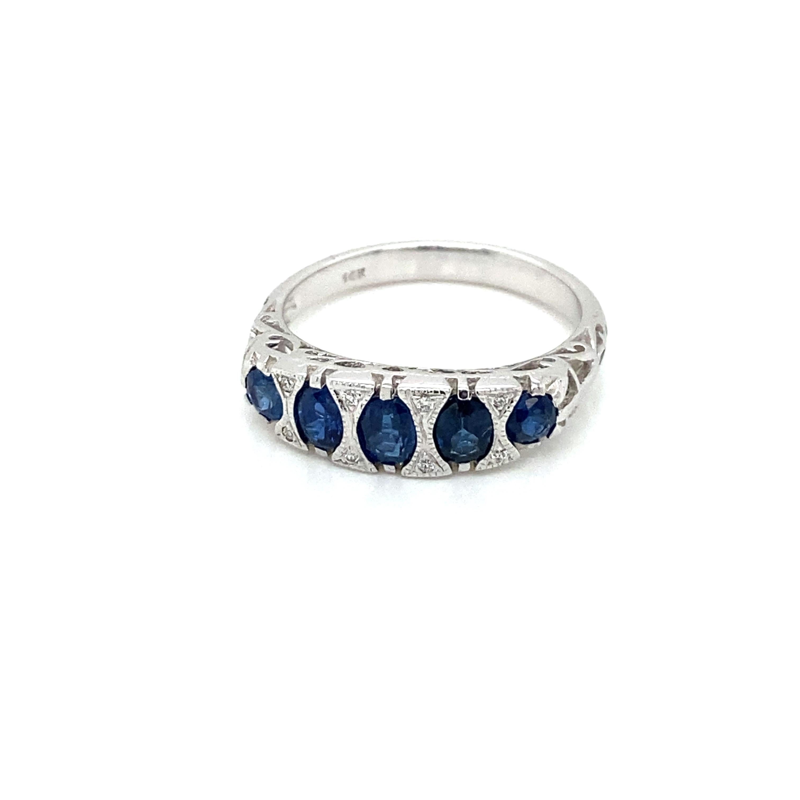 Mixed Cut Art Deco Sapphire Diamond Gold Band Ring
