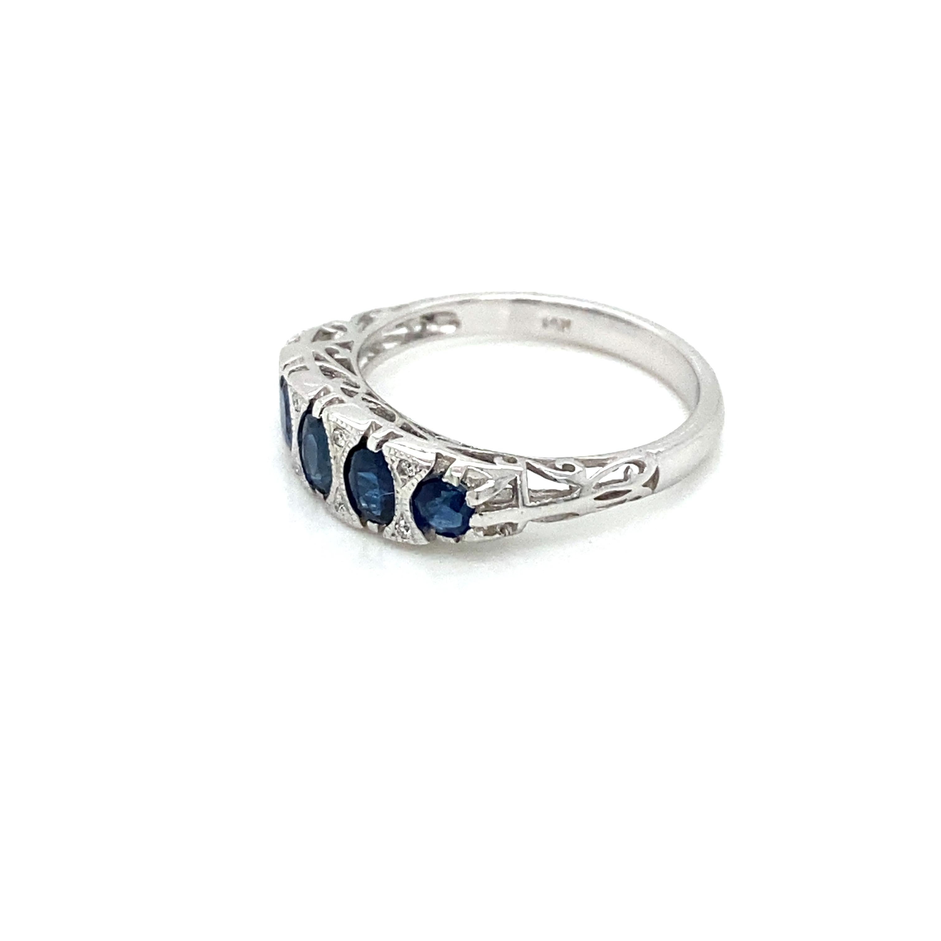 Women's Art Deco Sapphire Diamond Gold Band Ring