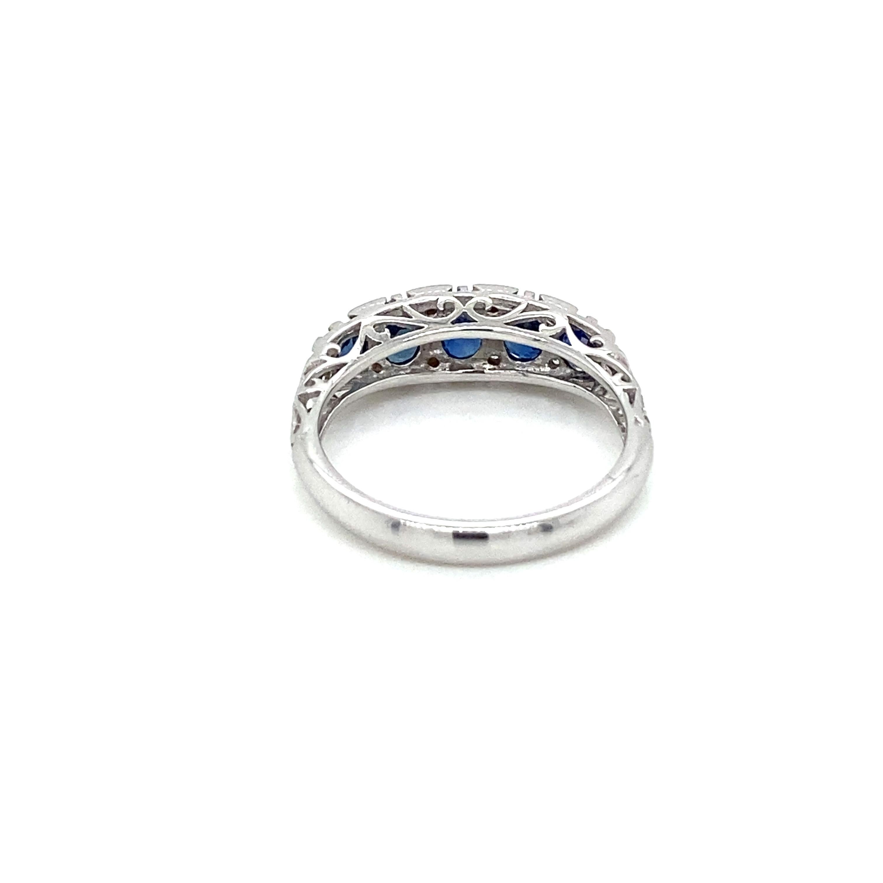 Art Deco Sapphire Diamond Gold Band Ring 2