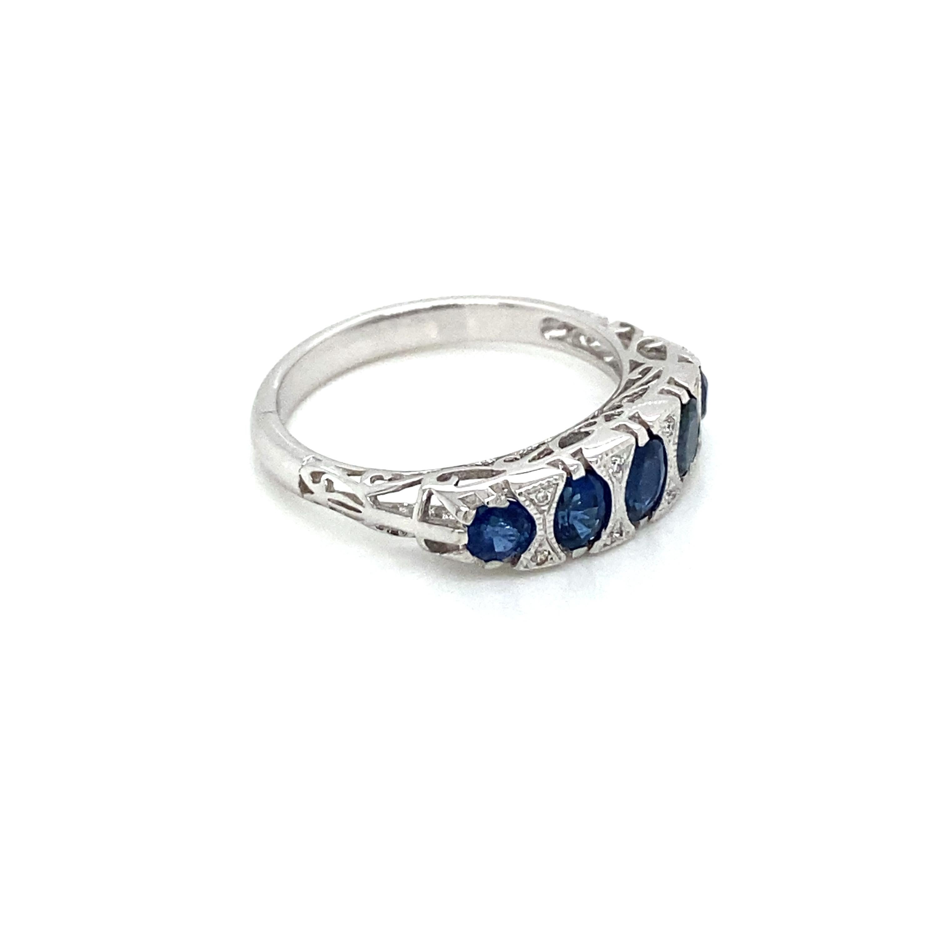 Art Deco Sapphire Diamond Gold Band Ring 3