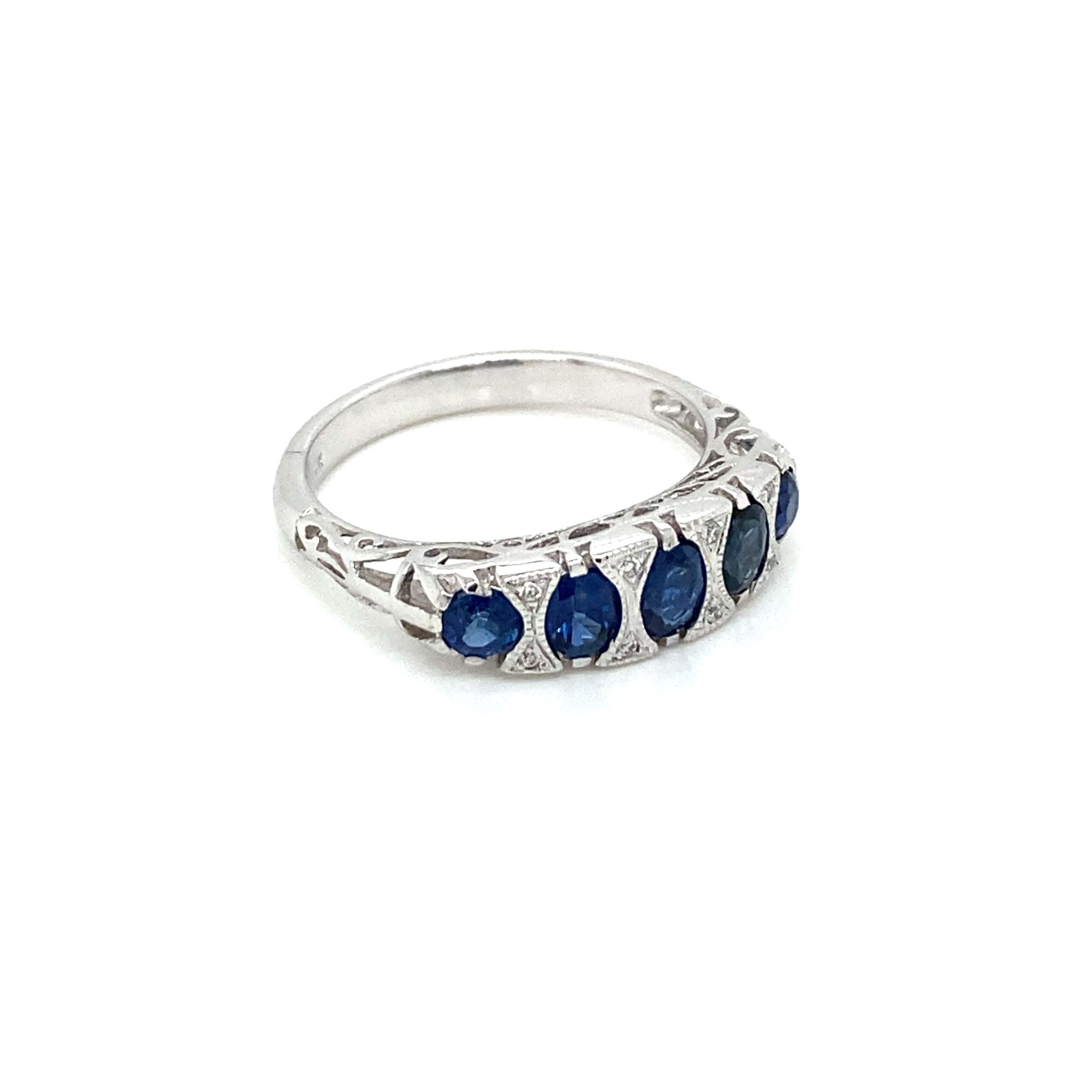 Art Deco Sapphire Diamond Gold Band Ring 4