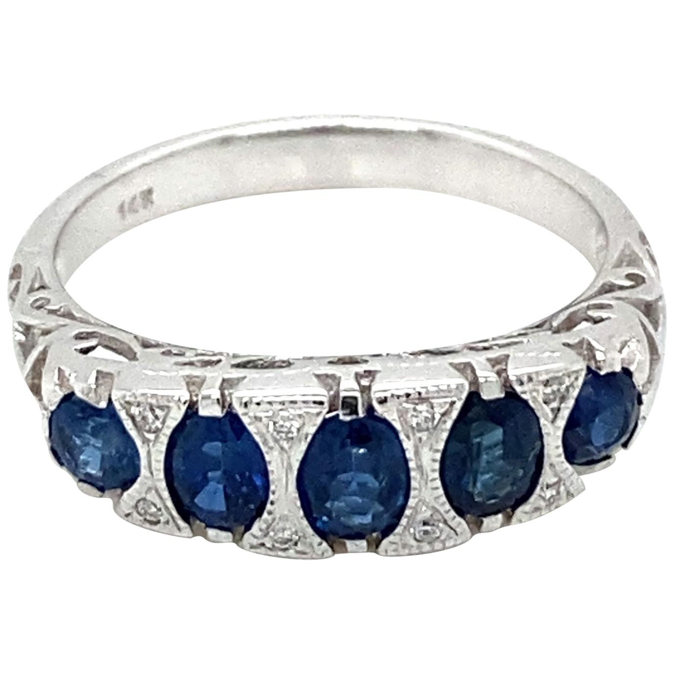 Art Deco Sapphire Diamond Gold Band Ring