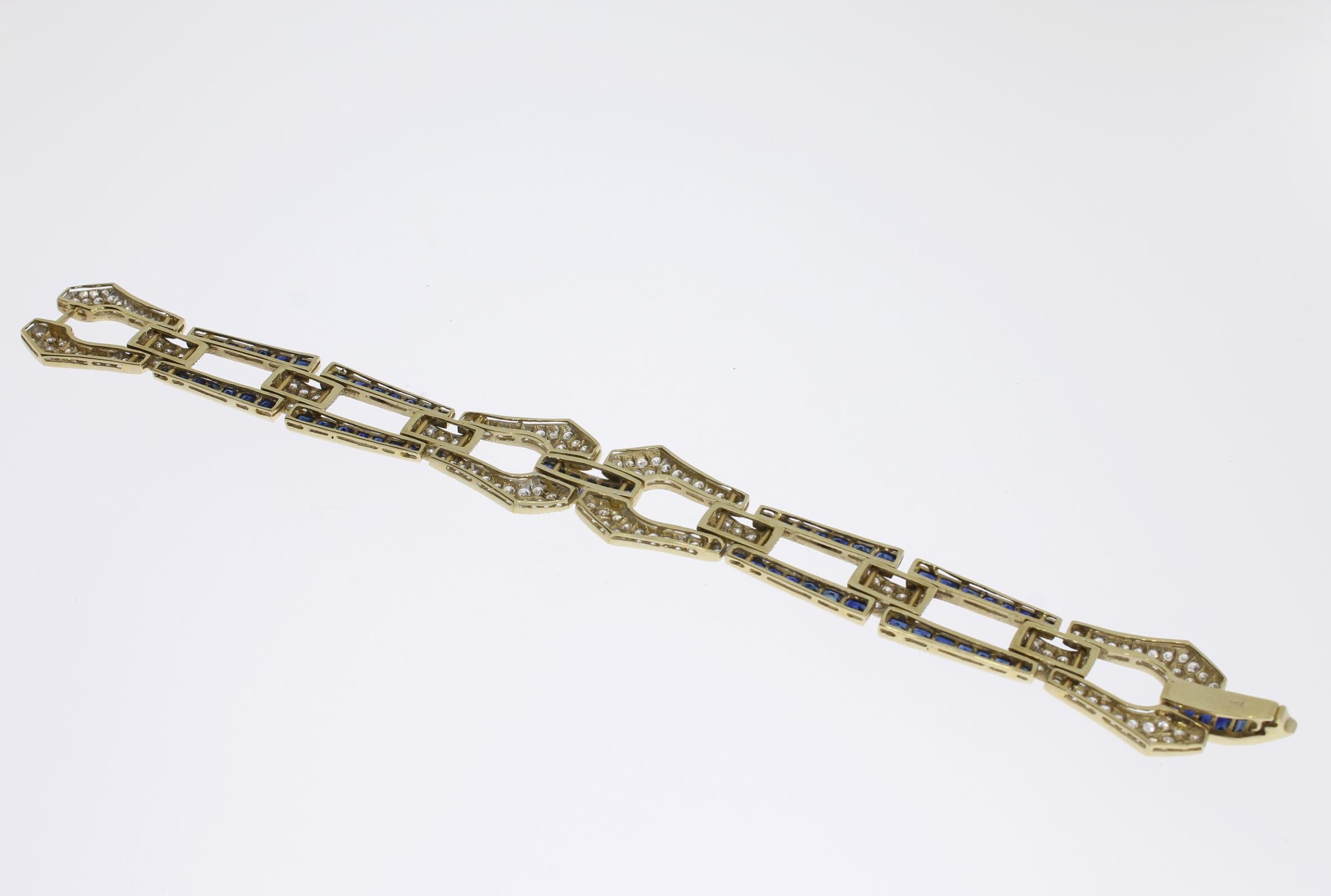 Women's Art Deco Style Sapphire Diamond Gold Bracelet For Sale