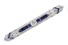 Art Deco Sapphire Diamond Gold Platinum Bar Pin