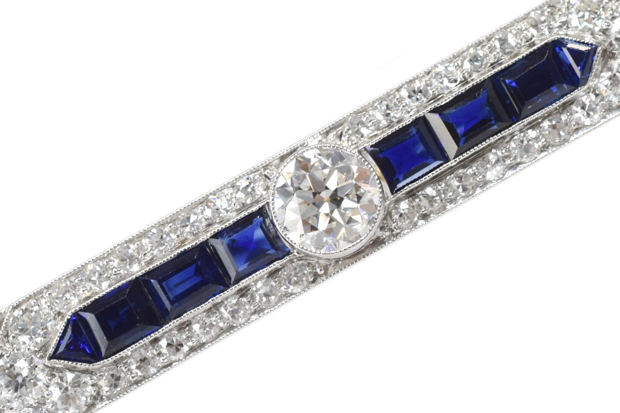 Art Deco Sapphire Diamond Gold Platinum Bar Pin For Sale at 1stDibs ...