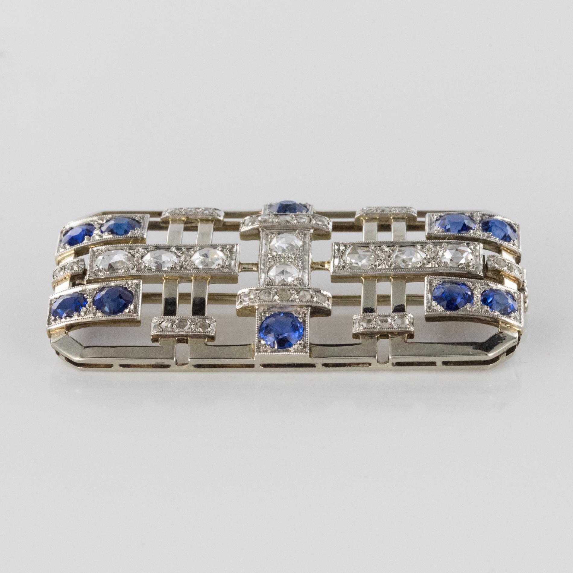 Art Deco Sapphire Diamond Gold Platinum Brooch 7