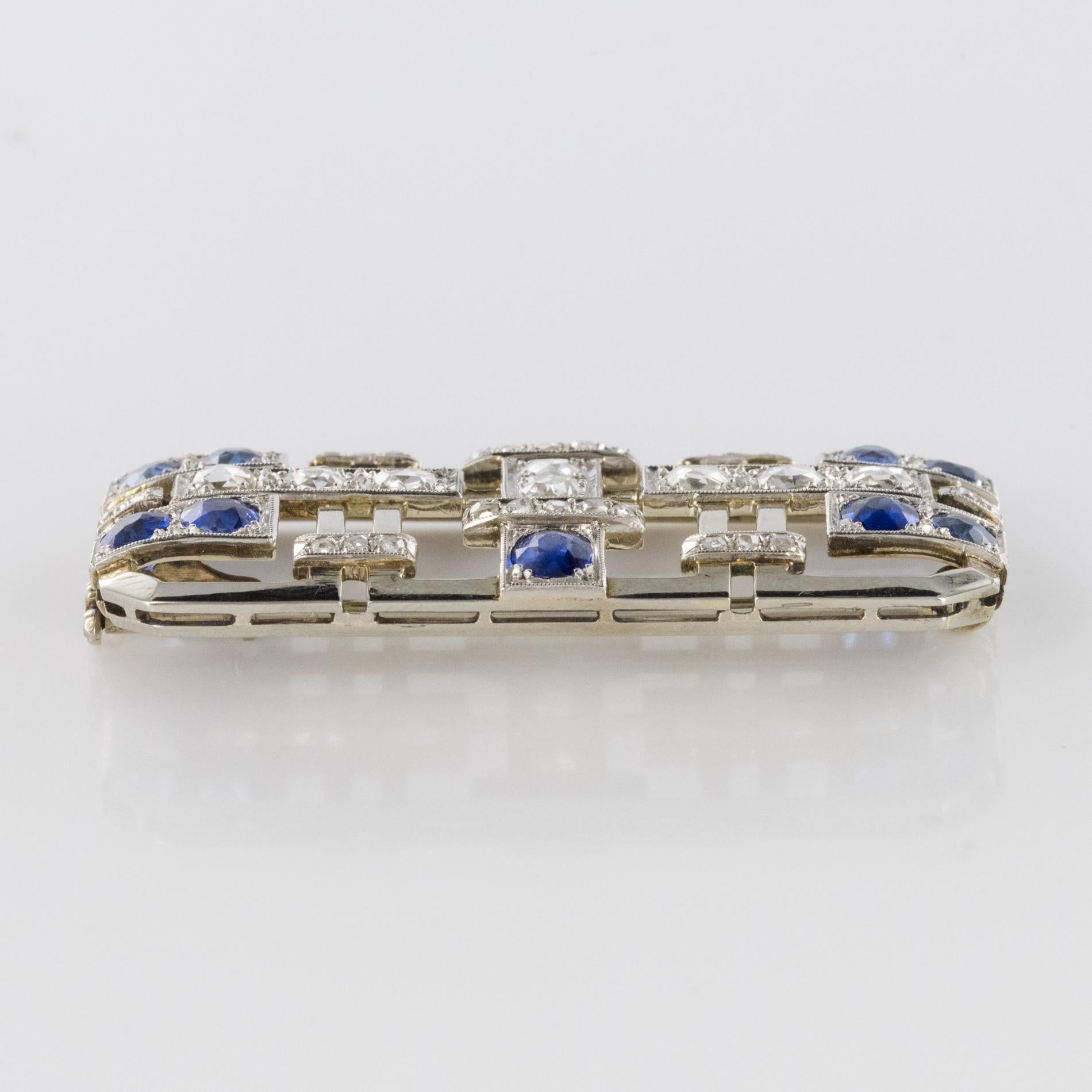 Art Deco Sapphire Diamond Gold Platinum Brooch 4