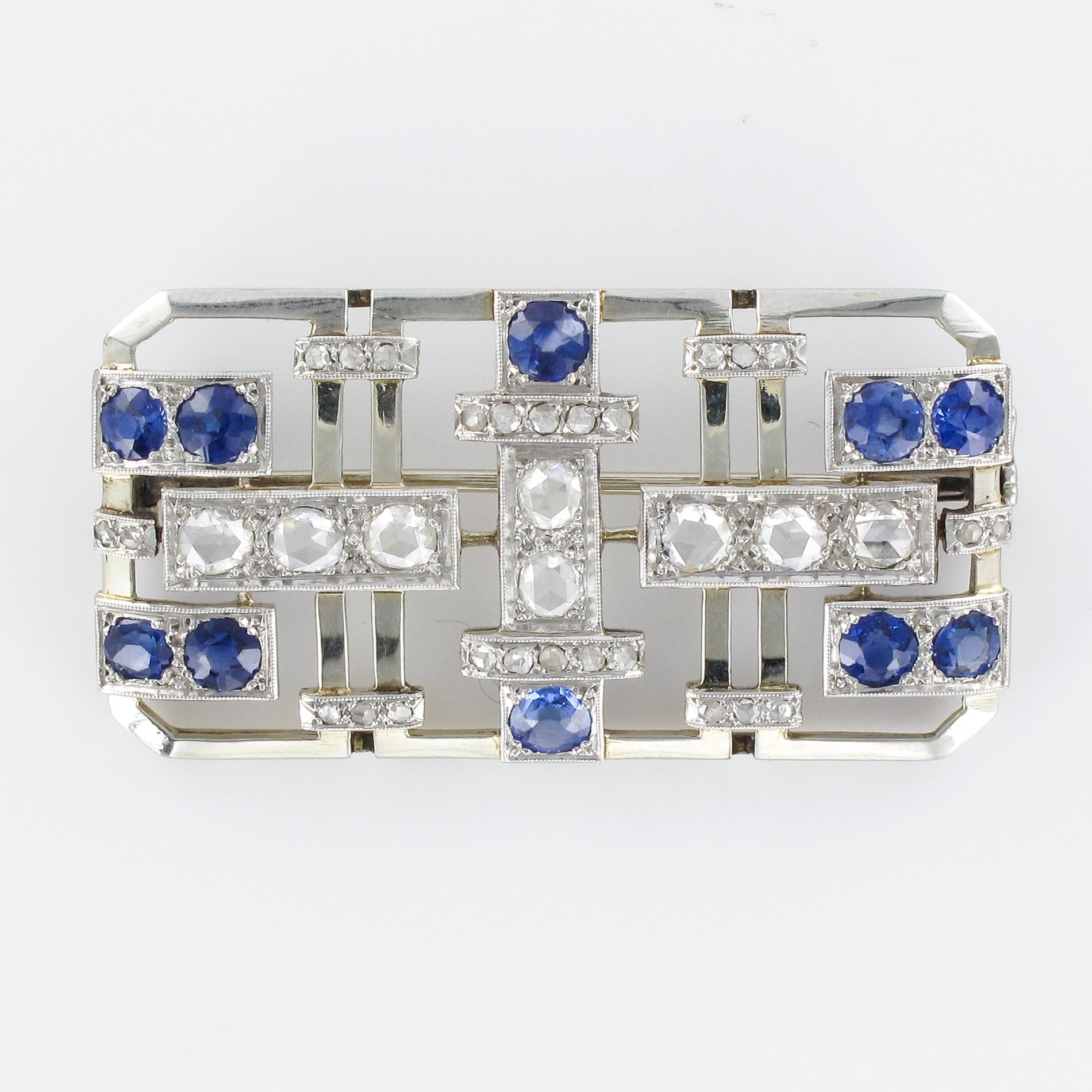 Art Deco Sapphire Diamond Gold Platinum Brooch 8