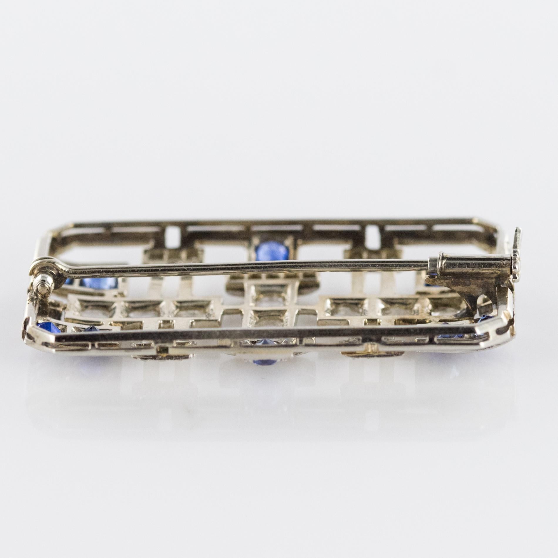 Art Deco Sapphire Diamond Gold Platinum Brooch 10