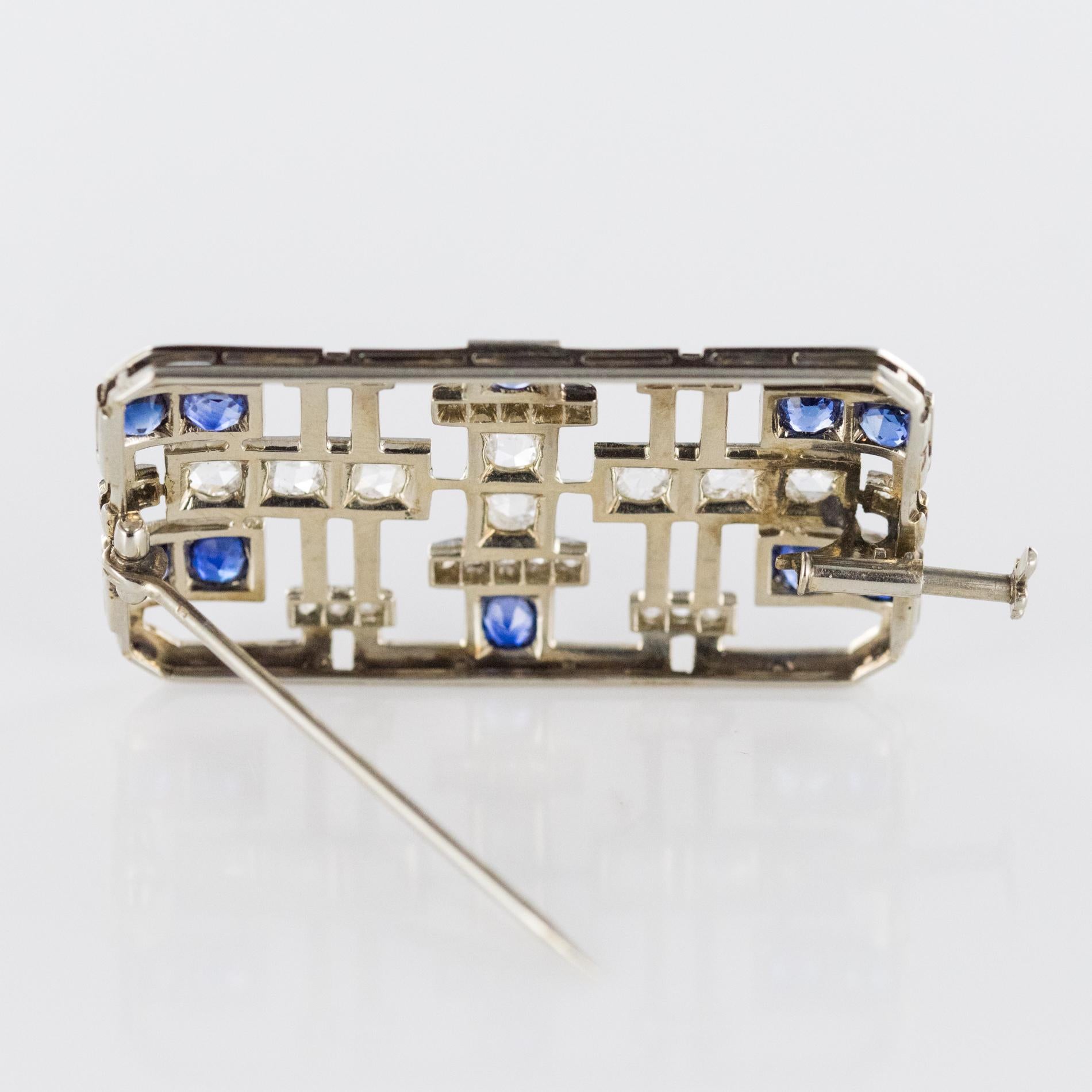 Art Deco Sapphire Diamond Gold Platinum Brooch 11