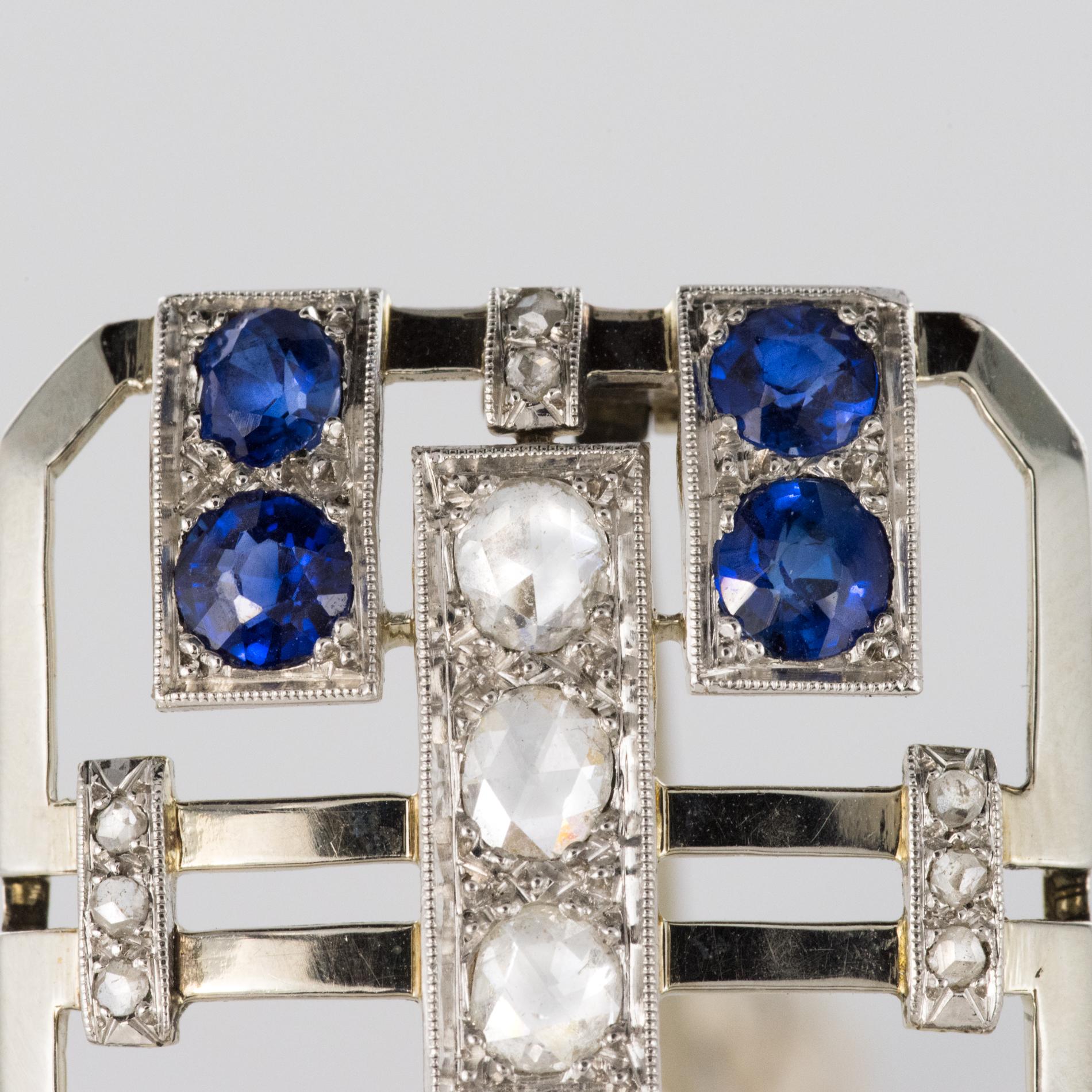 Art Deco Sapphire Diamond Gold Platinum Brooch 3