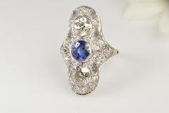 Art Deco Sapphire Diamond Gold Platinum Filigree Ring